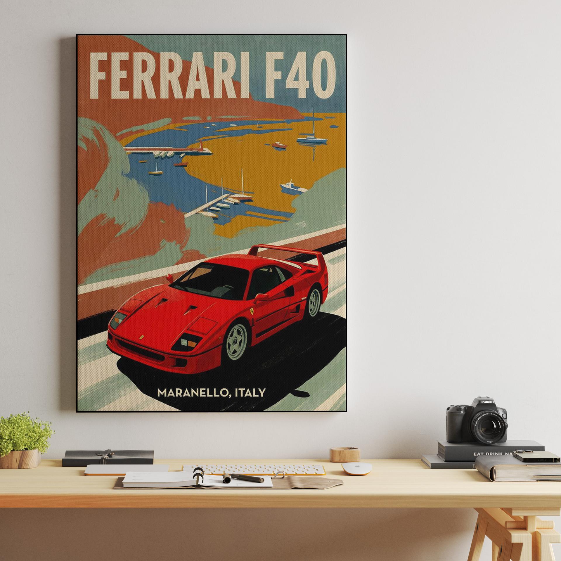 Ferrari F40 Italian Coastal Travel Poster