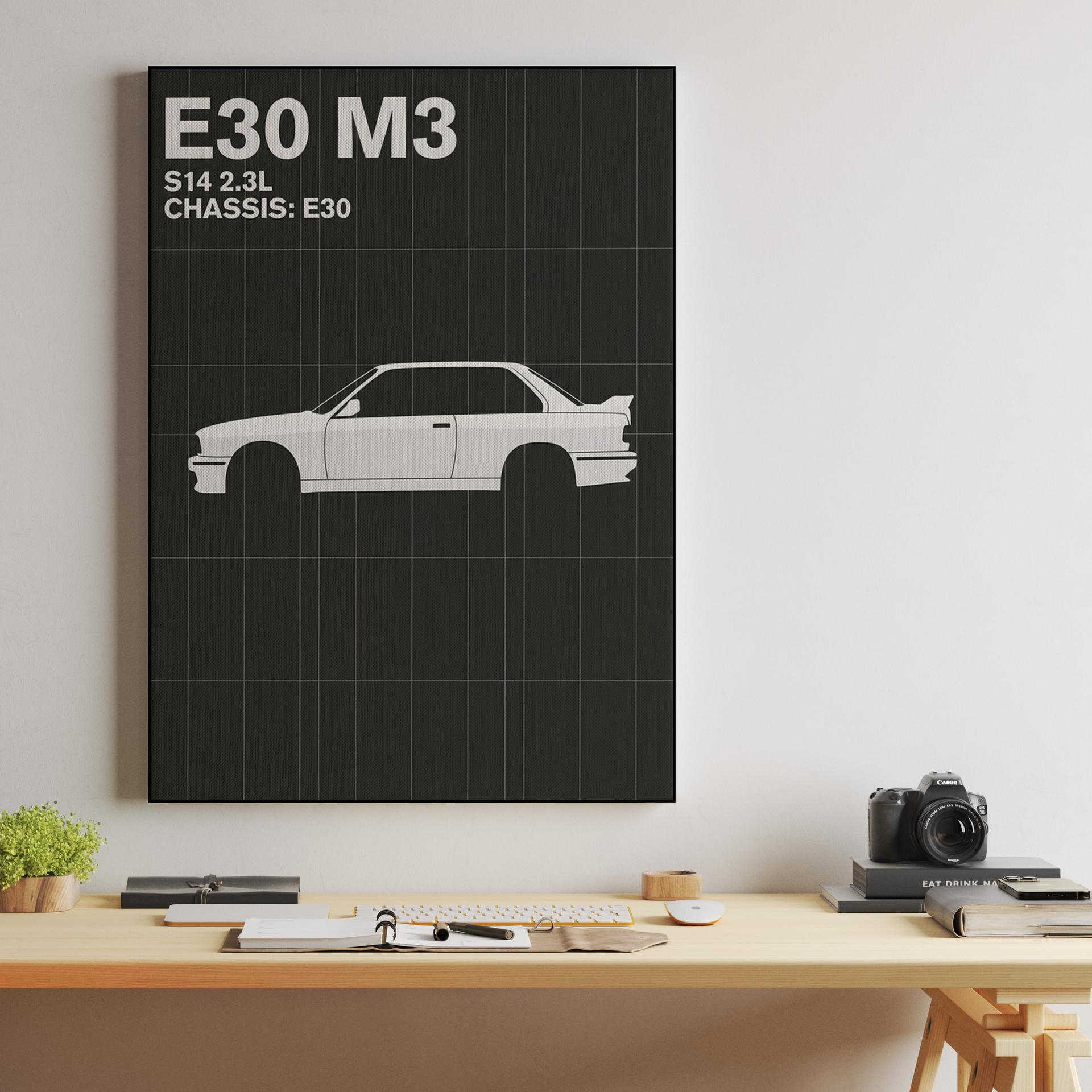 BMW E30 M3 S14 Minimalist Technical Poster