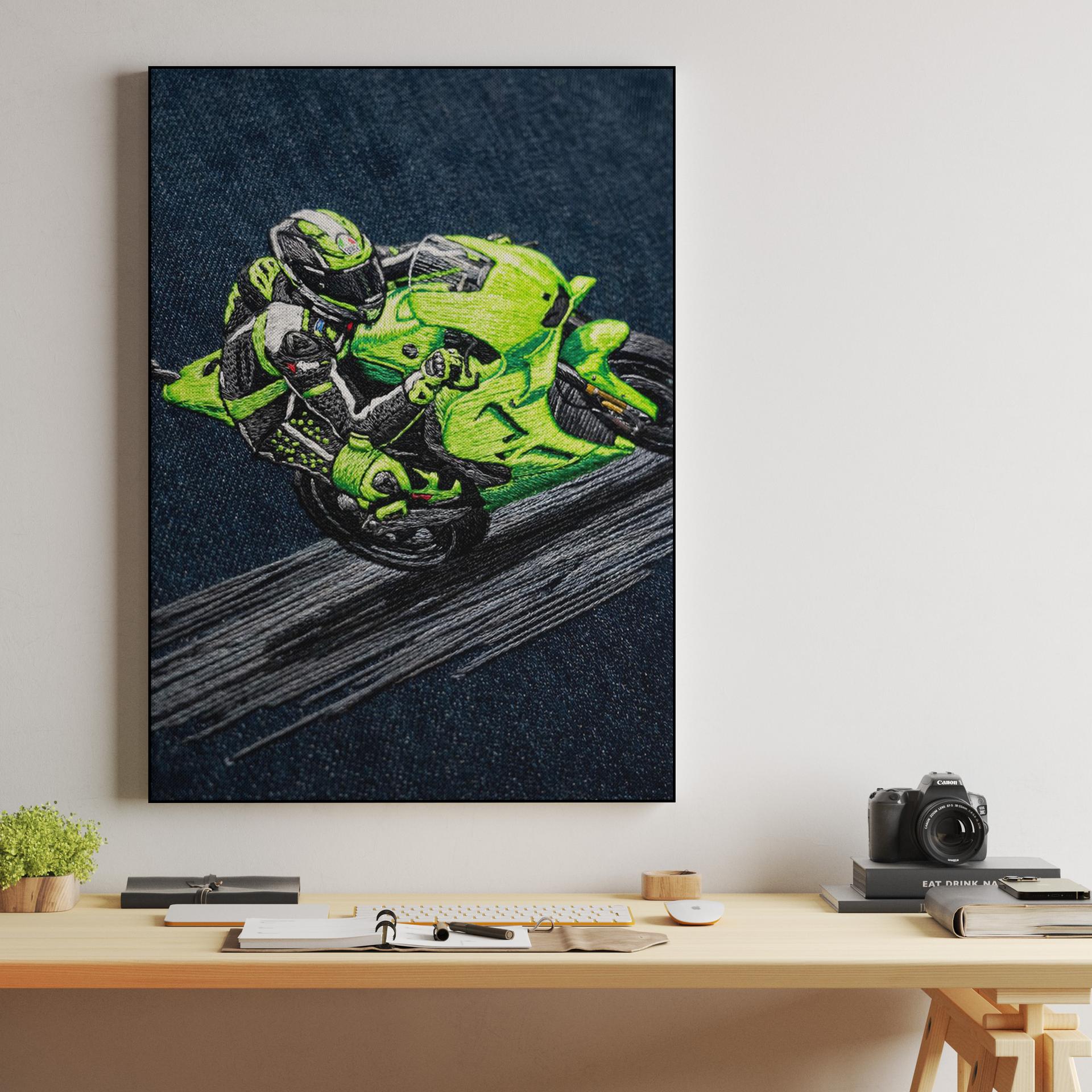 Neon Velocity: Hand-Stitched Sportbike Action