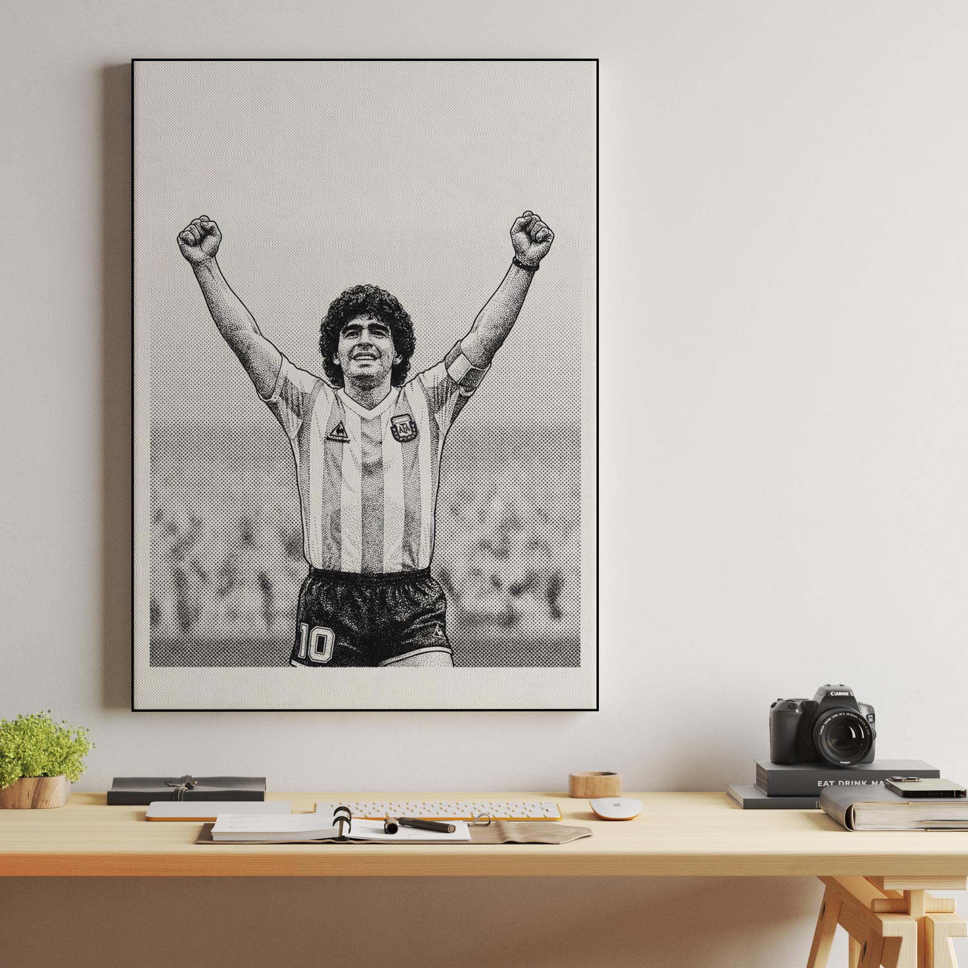 Maradona Triumphant: Stippled Legend in Black and White