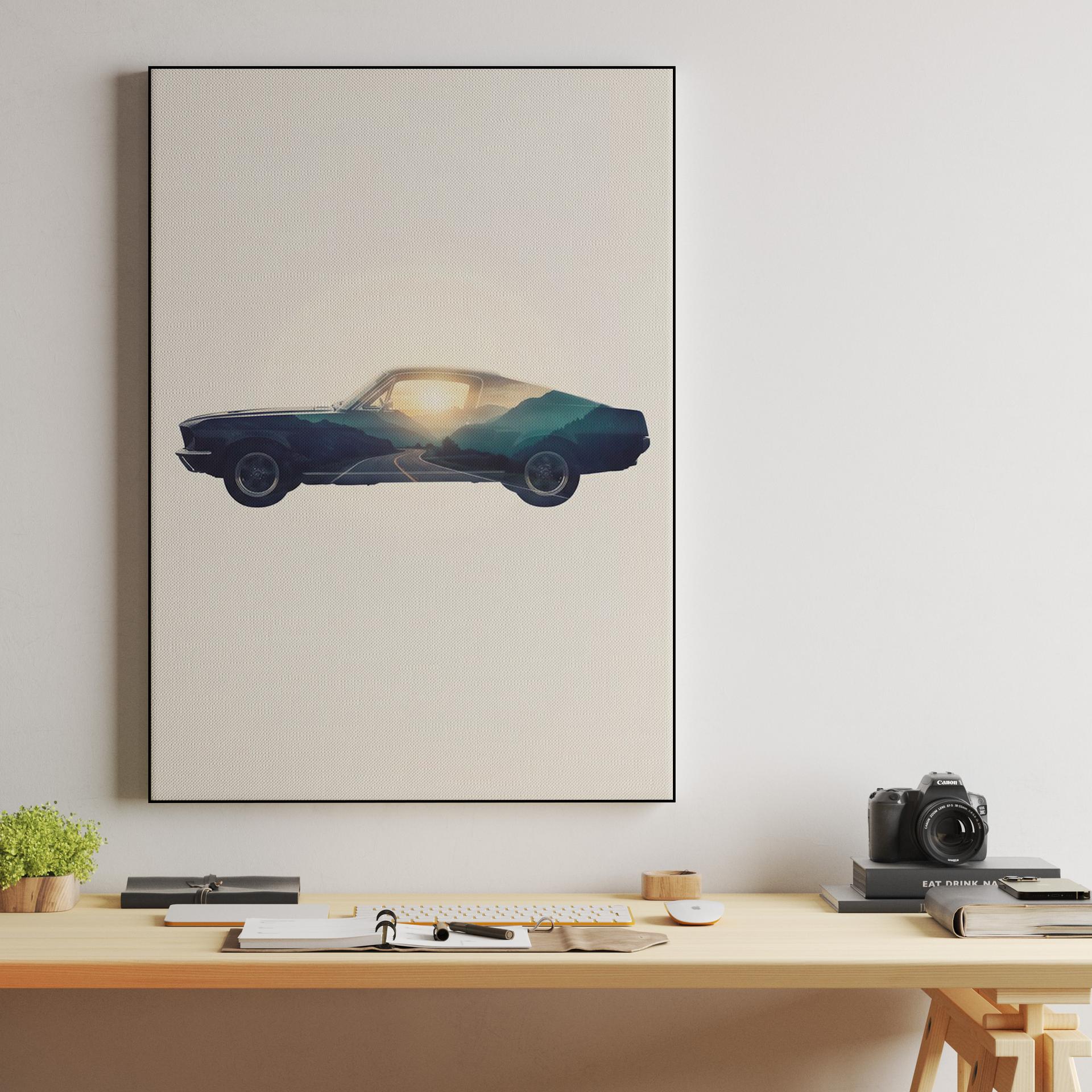 Mustang Horizon: Mountain Sunset Double Exposure