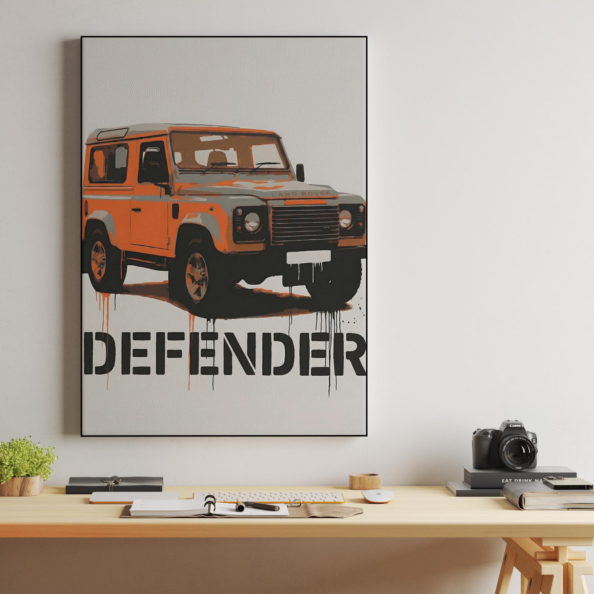 Orange Land Rover Defender Street Art Stencil