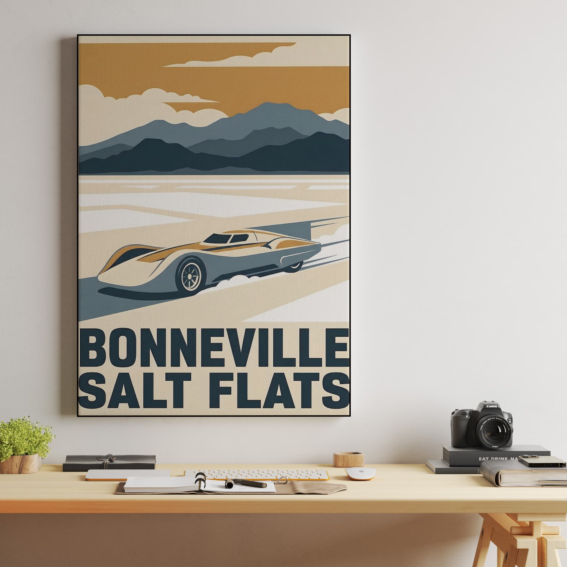 Bonneville Salt Flats Land Speed Record Vintage Poster