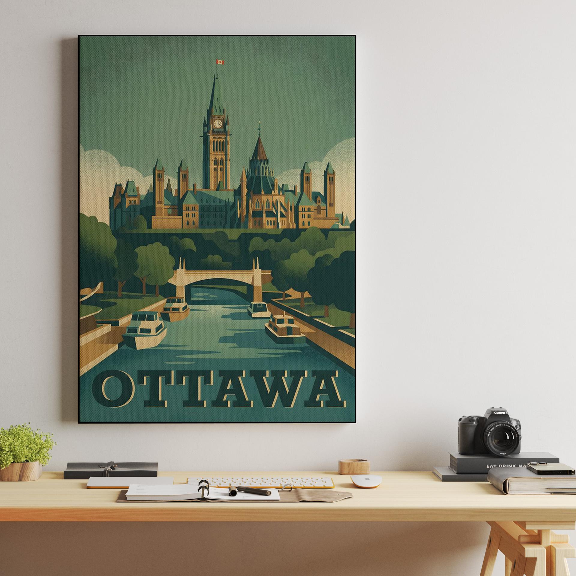 Ottawa: Parliament Hill and Rideau Canal Retro Poster