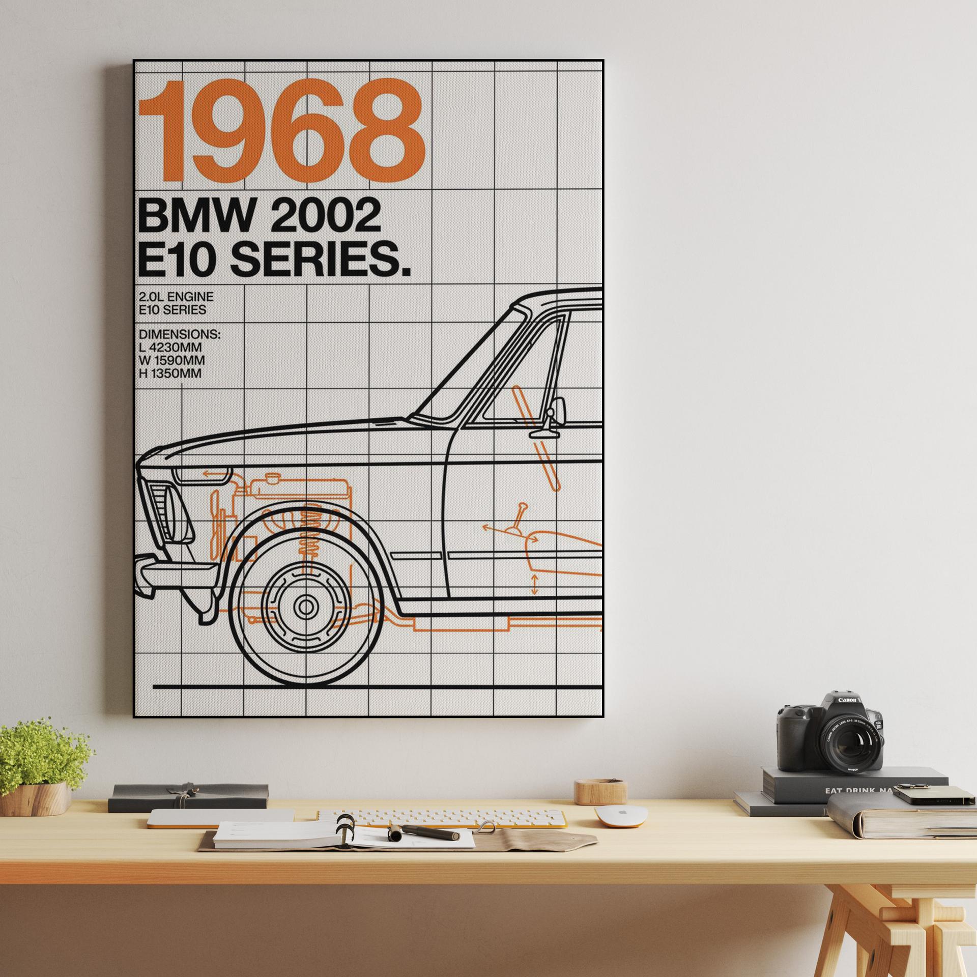 BMW 2002 E10 Series 1968 Technical Blueprint Poster