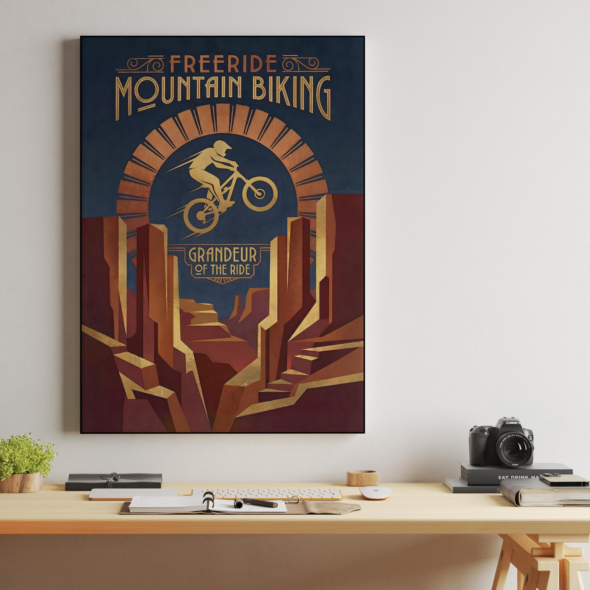 Grandeur of the Ride: Art Deco Mountain Biking Poster