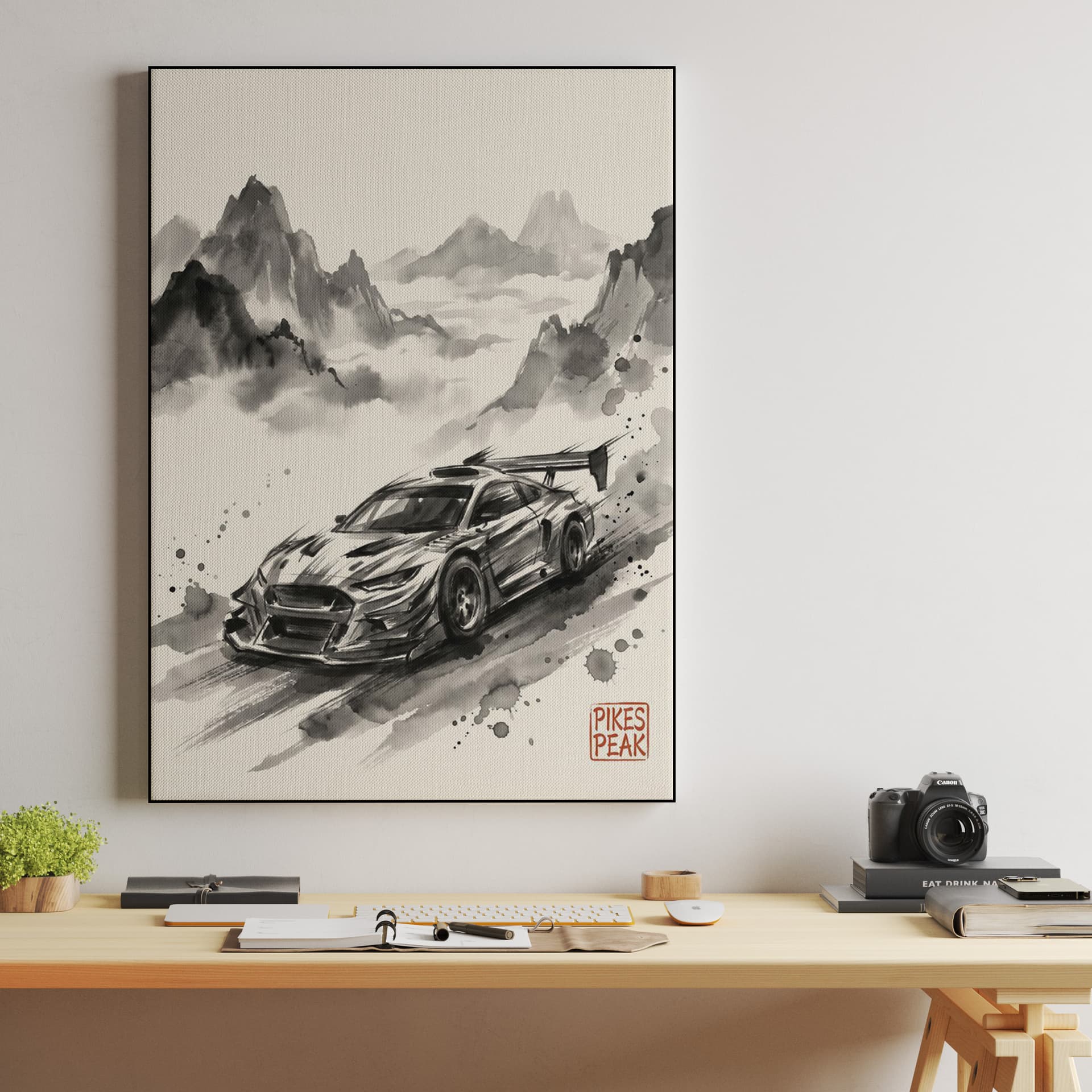 Pikes Peak Summit Ascent Sumi-e Illustration