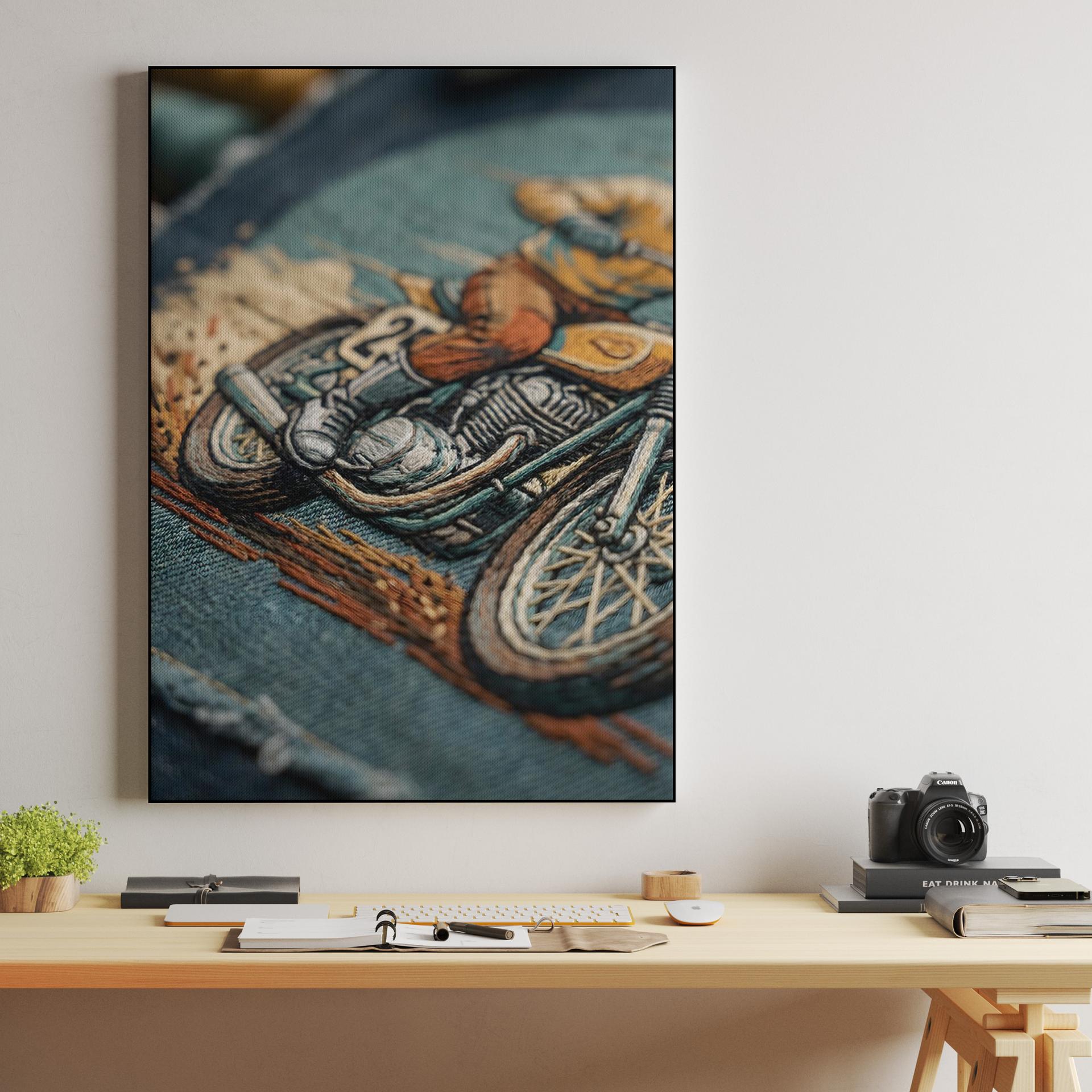 Threaded Torque: Vintage Scrambler Embroidery Art