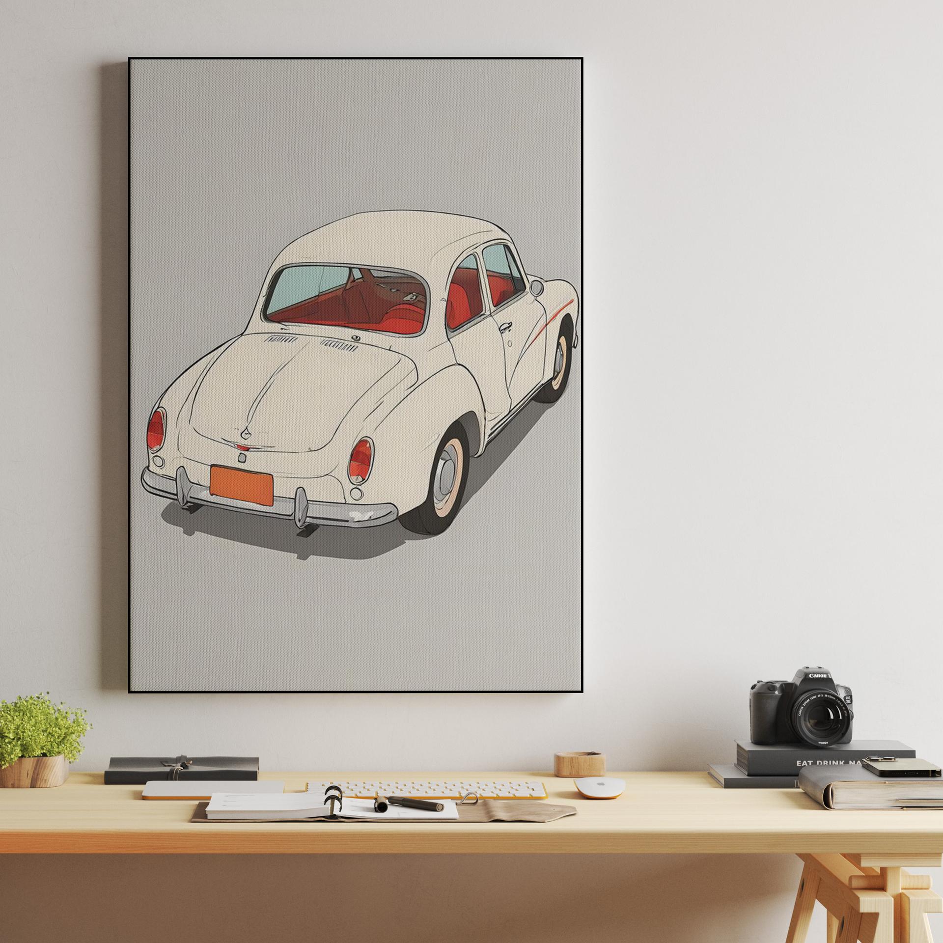 Vintage White Sedan Illustration