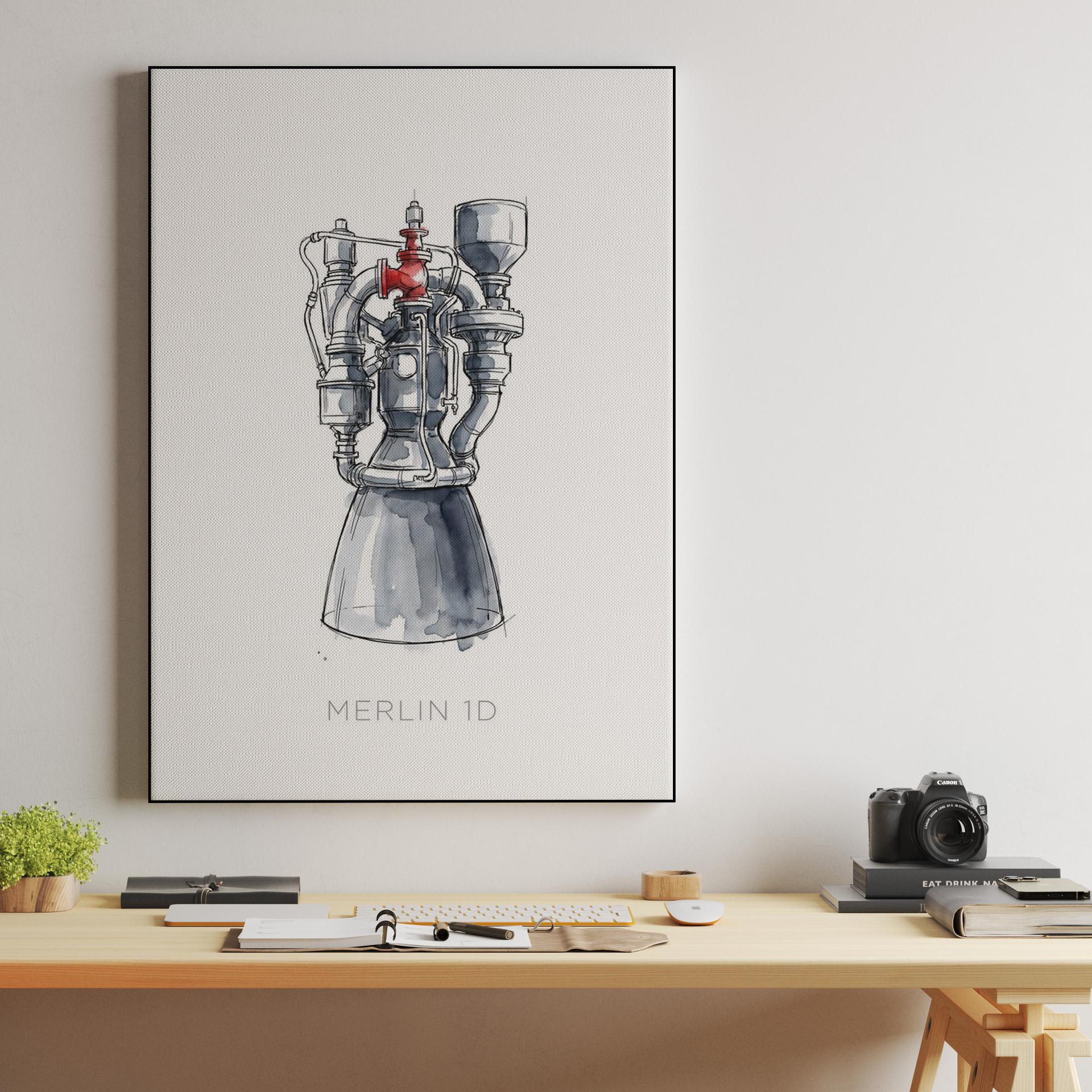 SpaceX Merlin 1D Watercolor Sketch