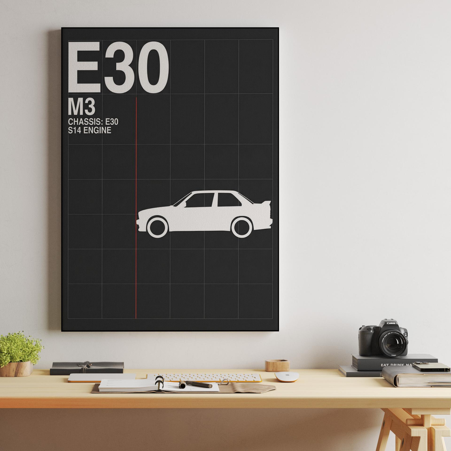 BMW E30 M3 S14 White Profile Technical Art