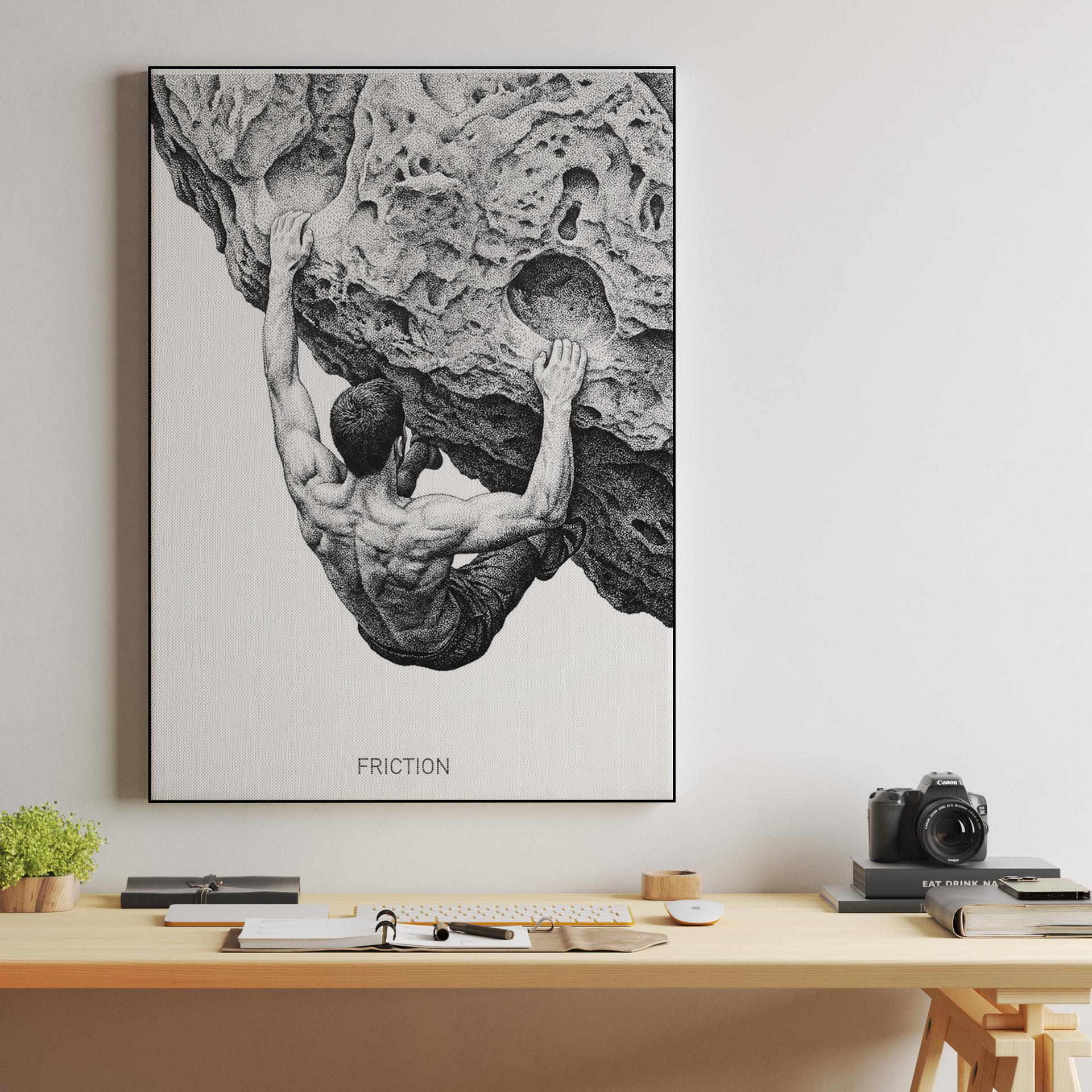 Friction: Stippled Rock Climbing Illustration