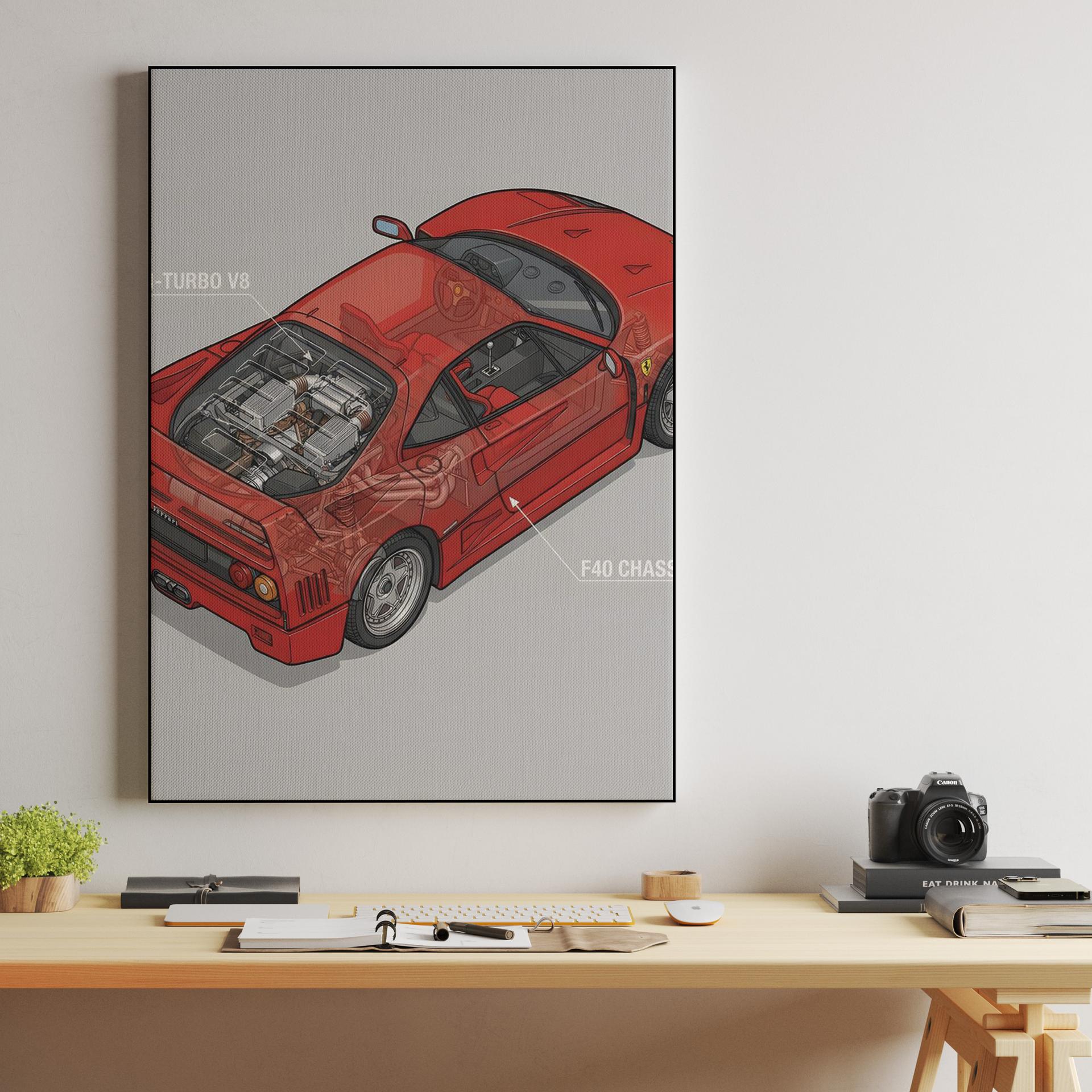 Ferrari F40 Technical Cutaway Illustration