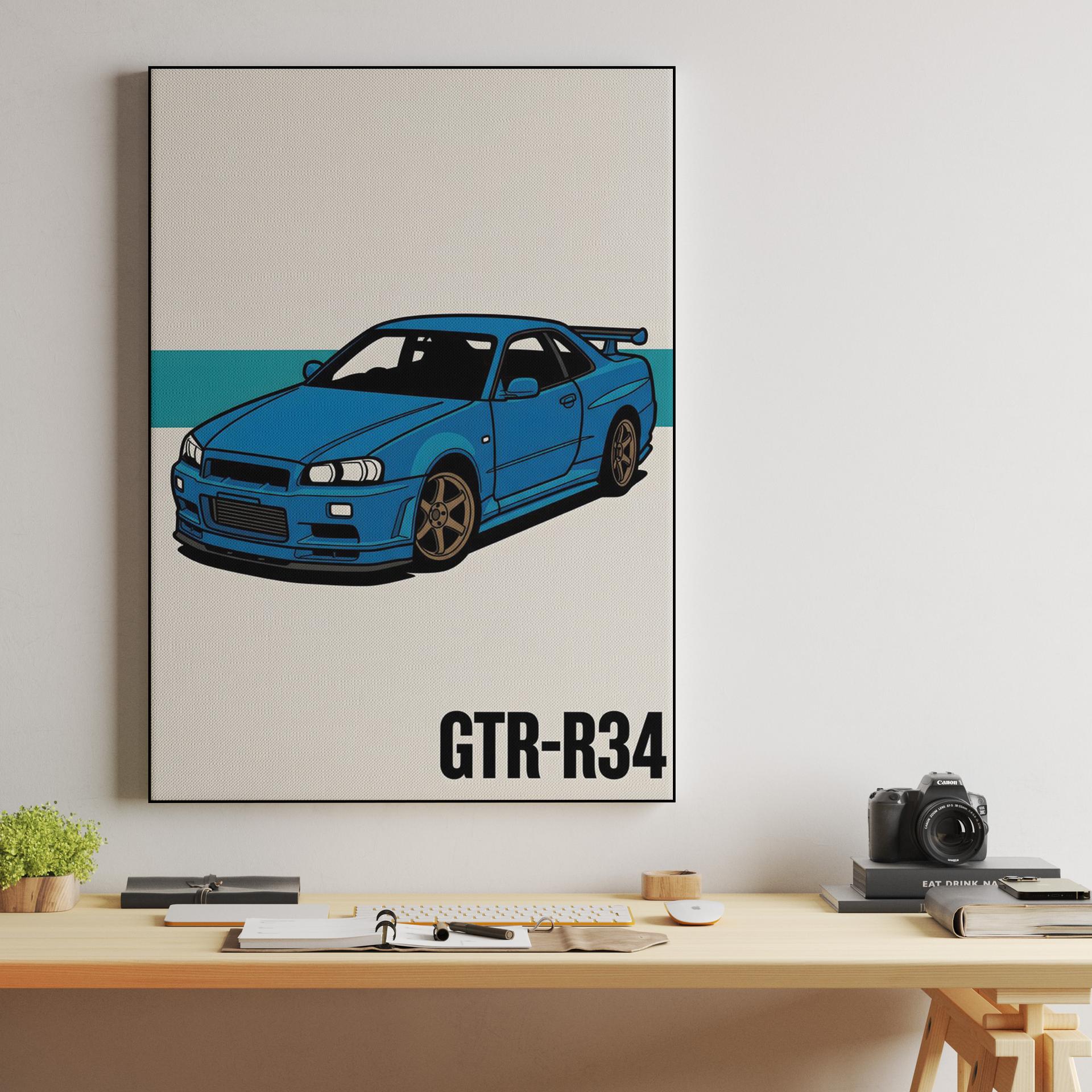 Nissan Skyline GT-R R34 Minimalist Blue Illustration