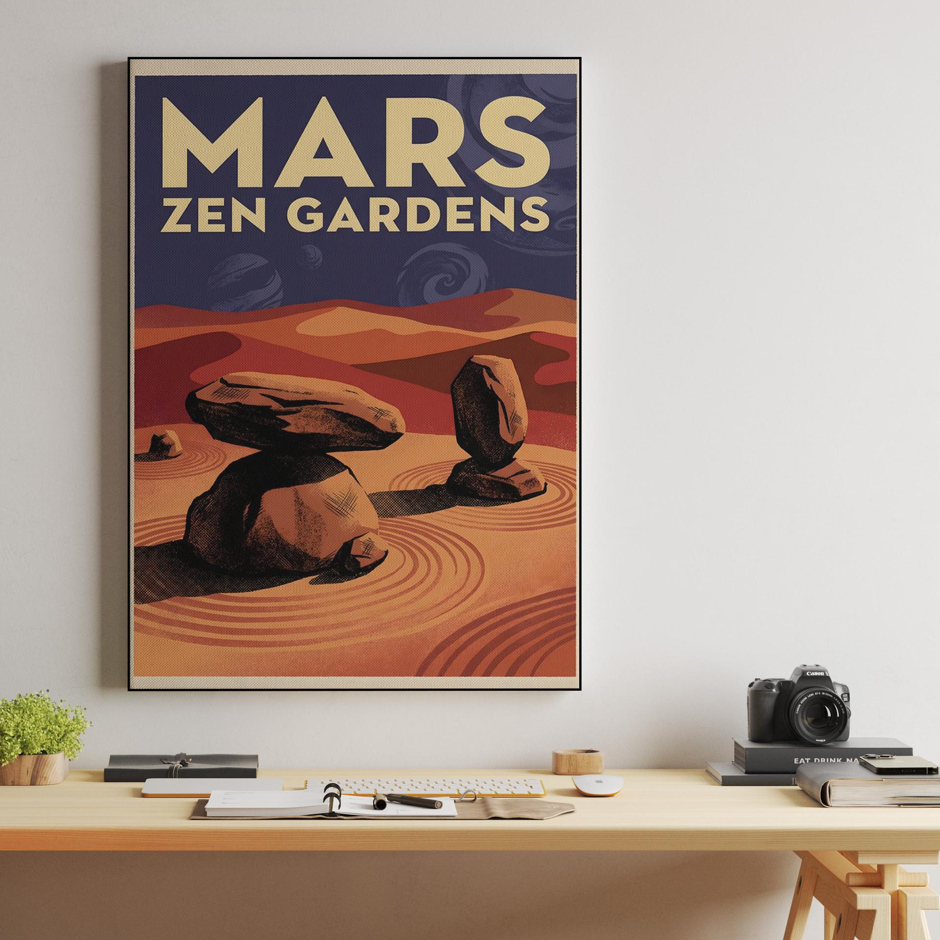 Mars Zen Gardens Retro Poster
