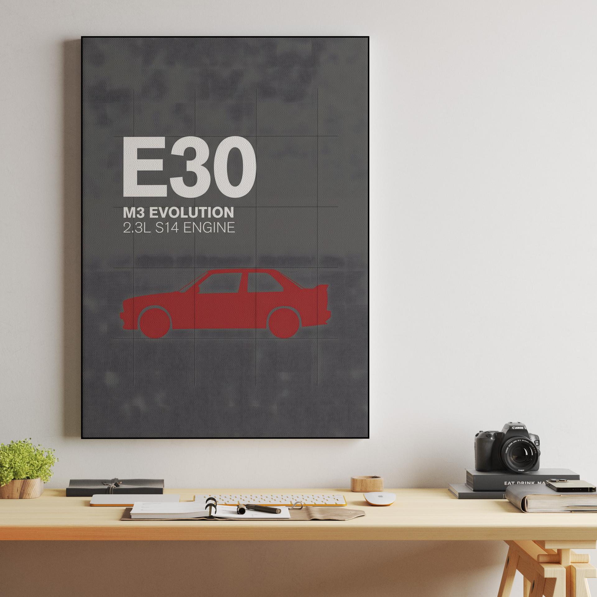 BMW E30 M3 Evolution Red Silhouette Graphic