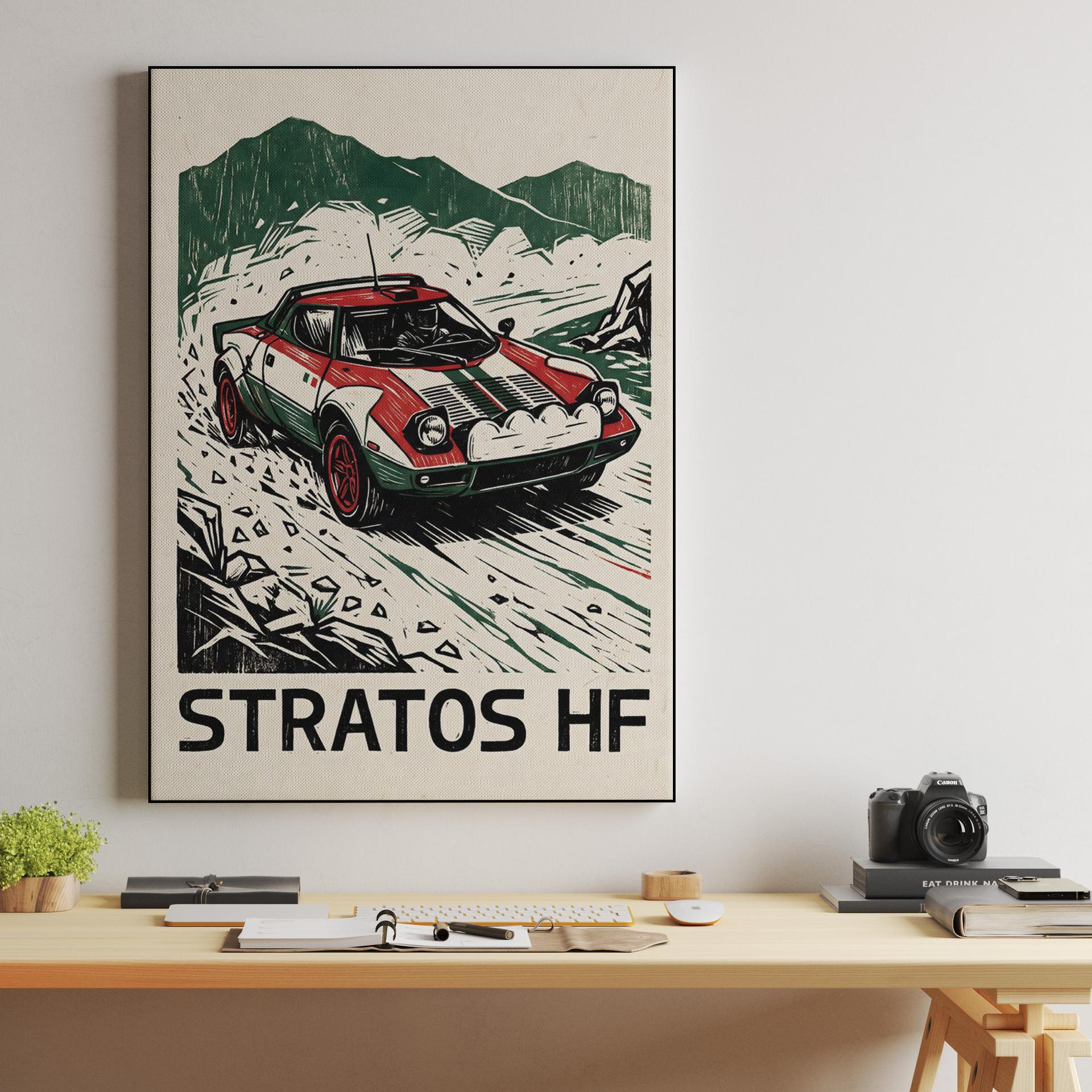 Lancia Stratos HF: Mountain Pass Linocut Art