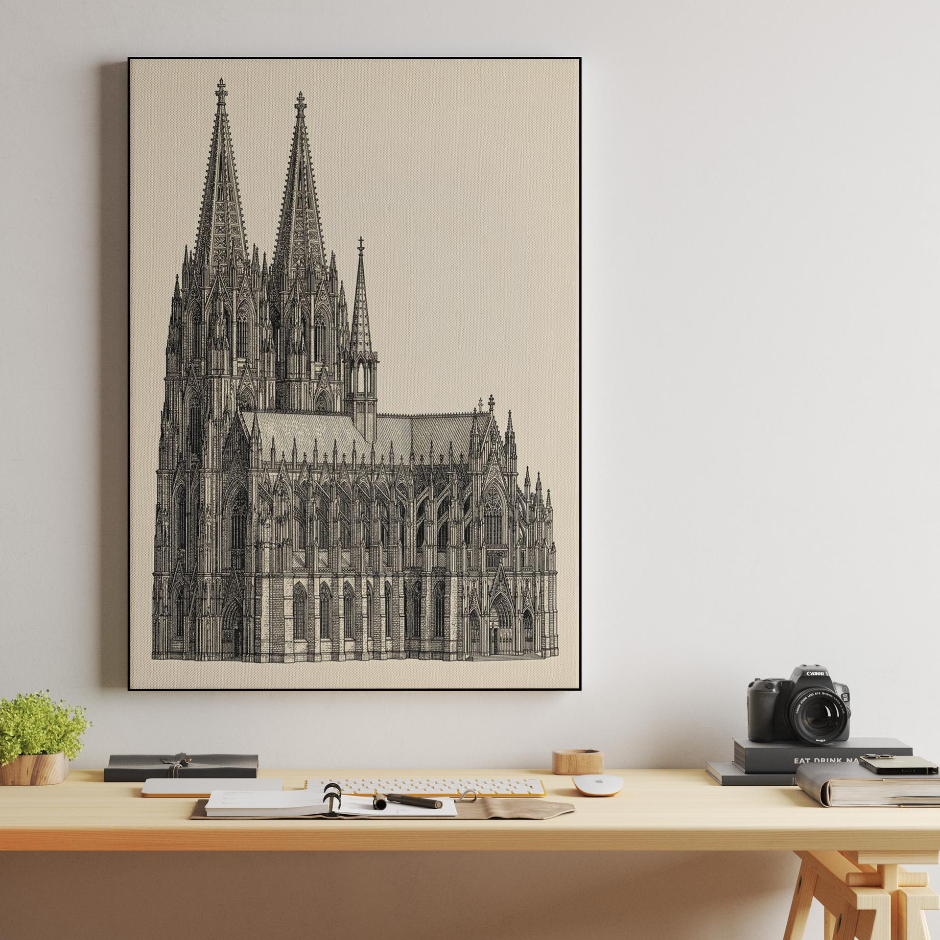 Cologne Cathedral Gothic Line Art Engraving