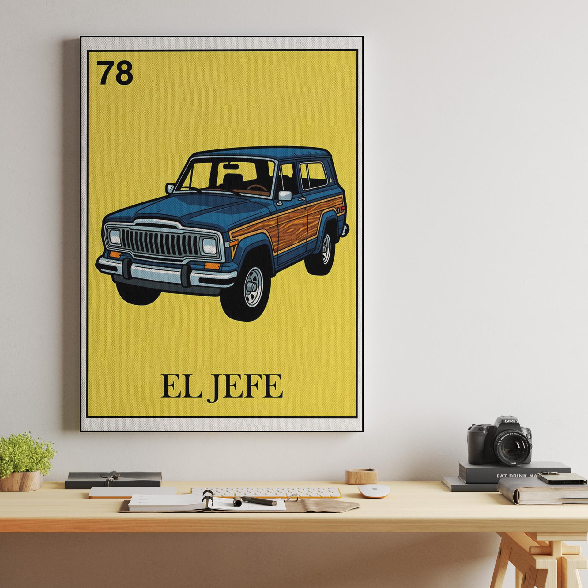 El Jefe: 1978 Jeep Cherokee Chief Loteria Style Illustration