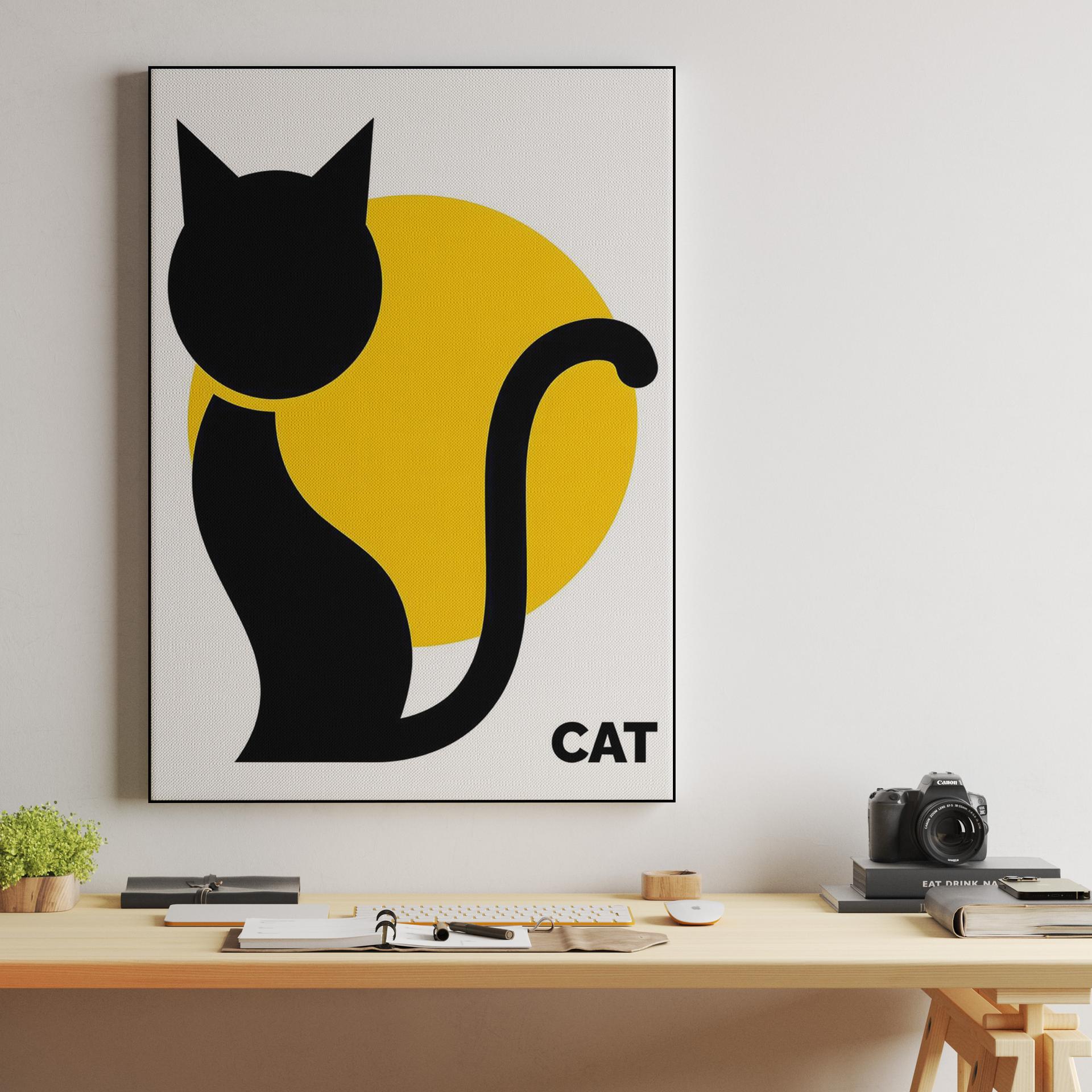 Minimalist Black Cat and Yellow Sun