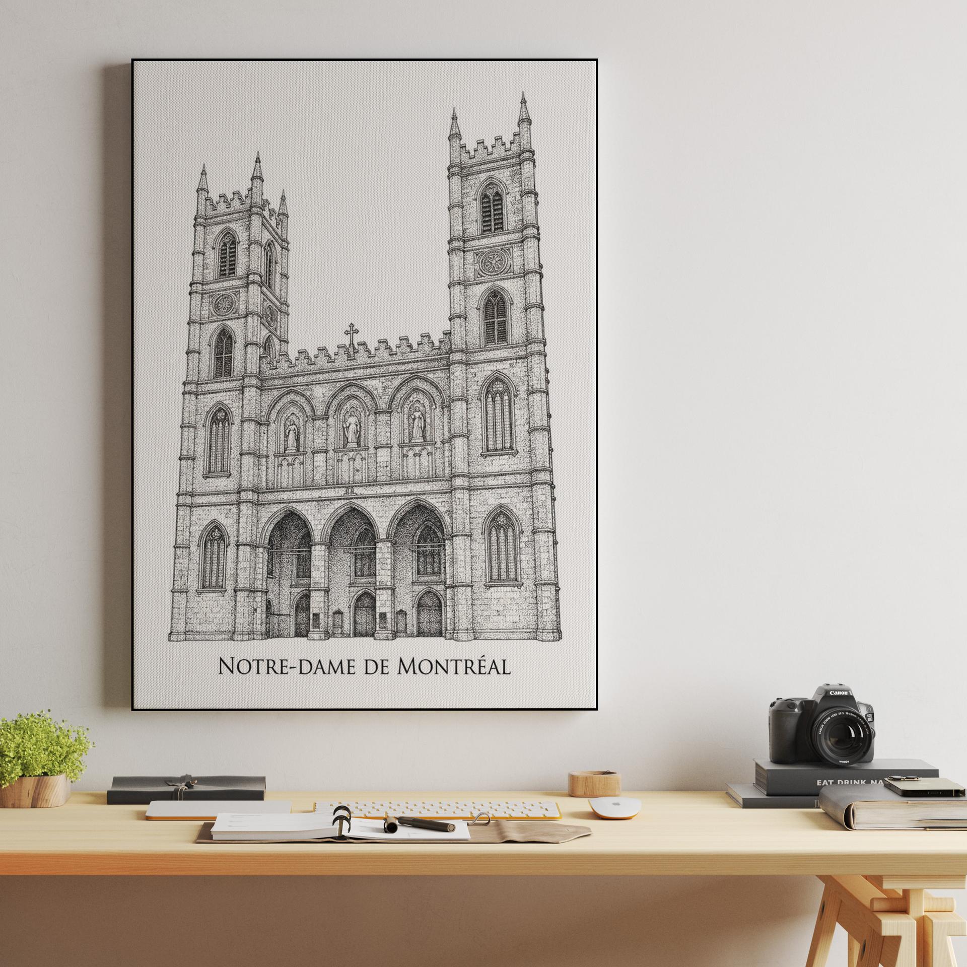 Notre-Dame de Montréal Architectural Ink Drawing