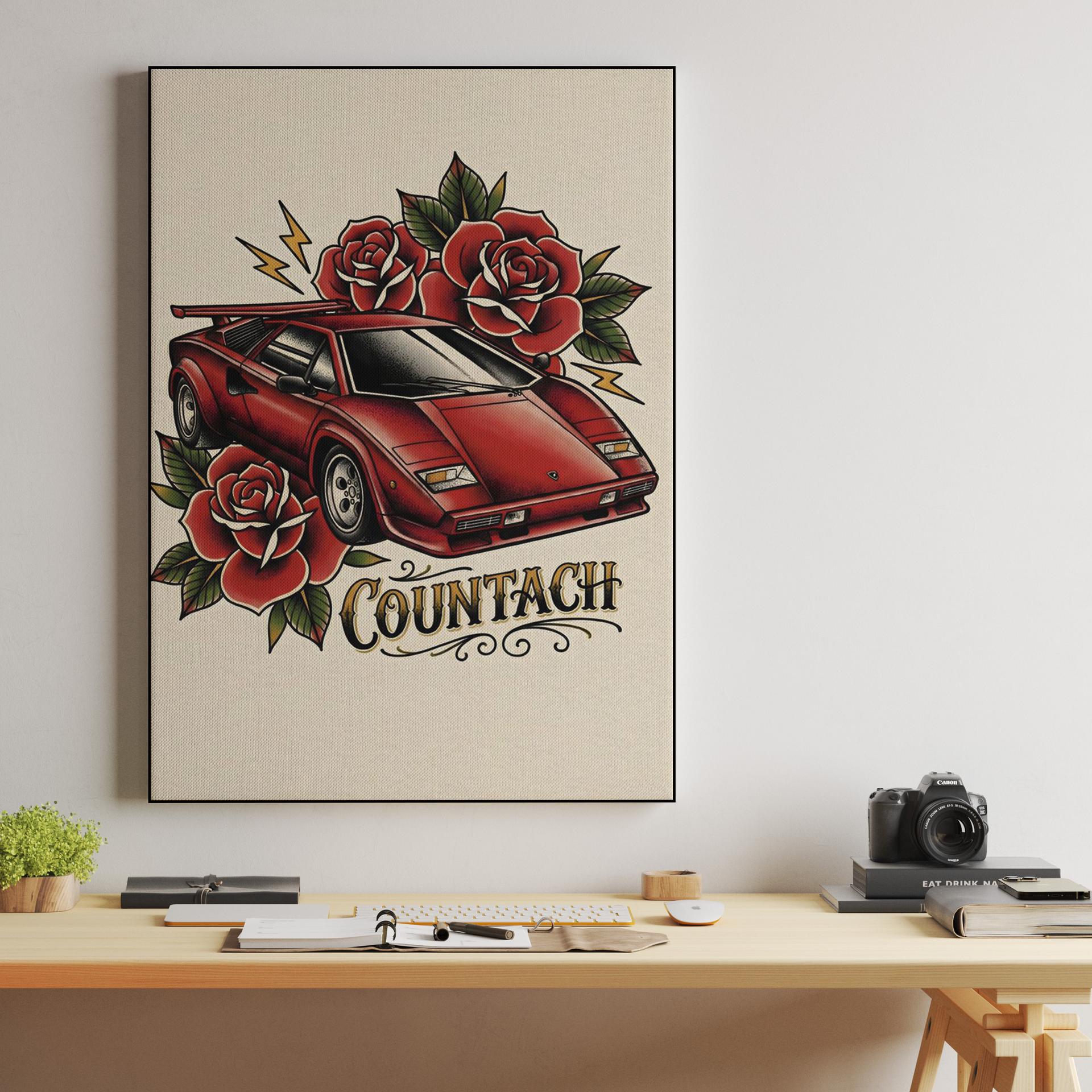 Lamborghini Countach Traditional Tattoo Graphic