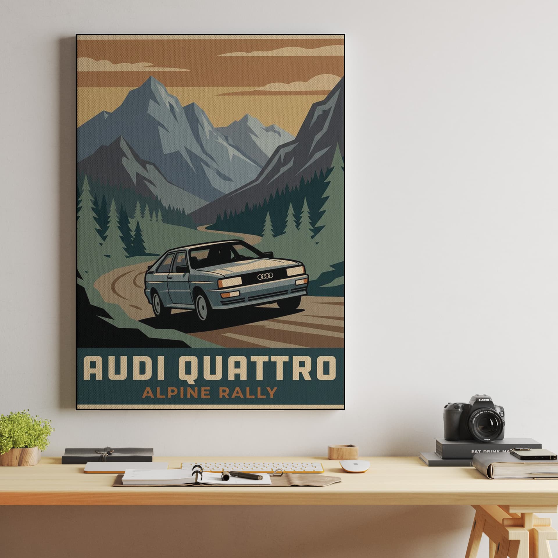 Audi Quattro Alpine Rally Vintage Travel Poster
