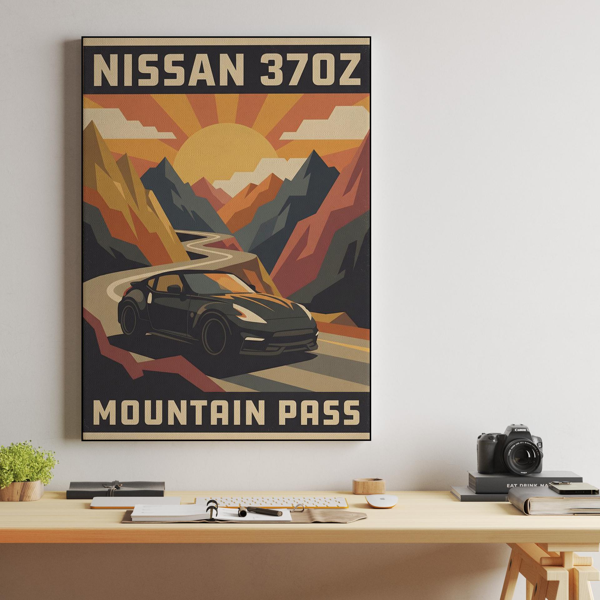 Nissan 370Z Mountain Pass Retro Travel Poster