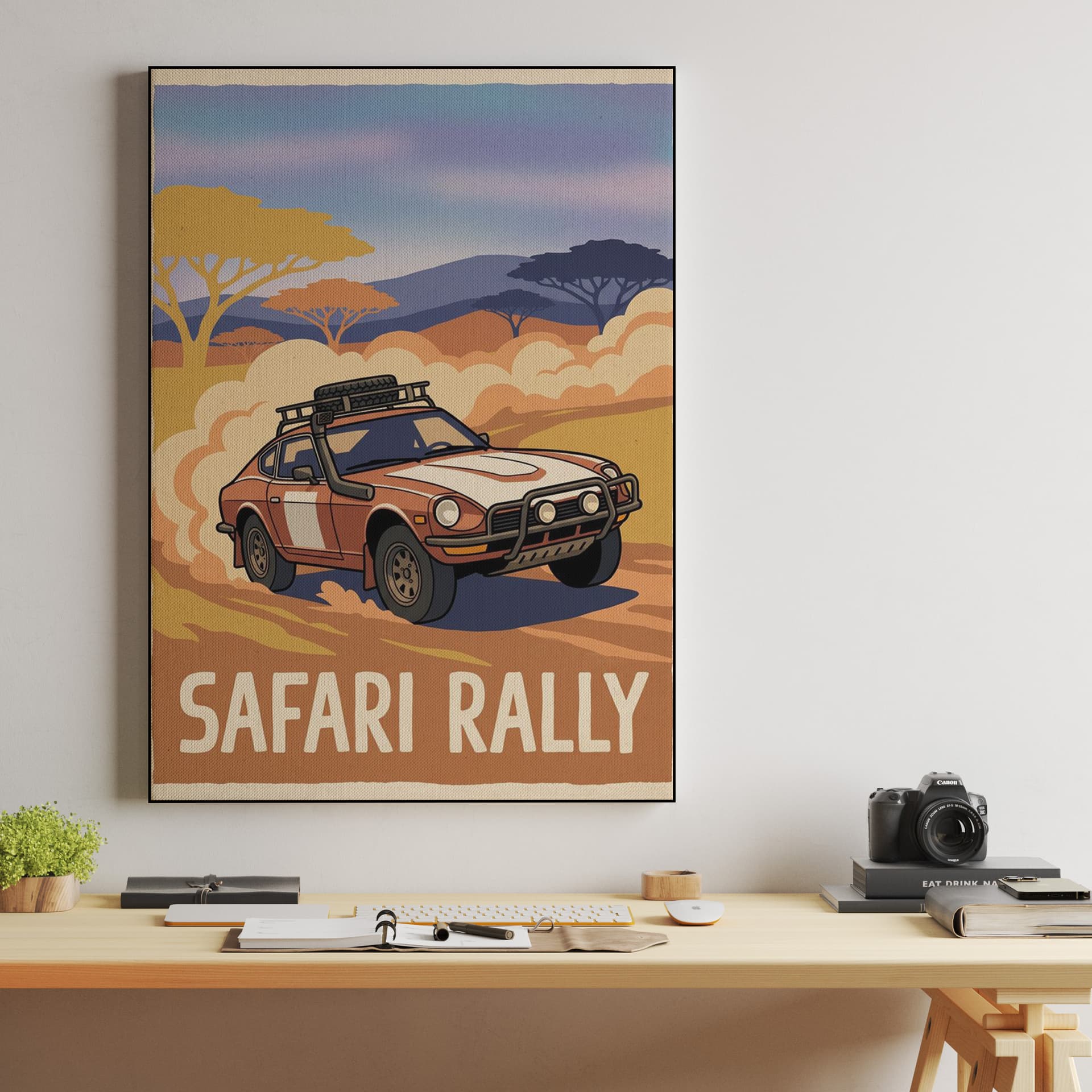Datsun 240Z Safari Rally Savanna Travel Poster