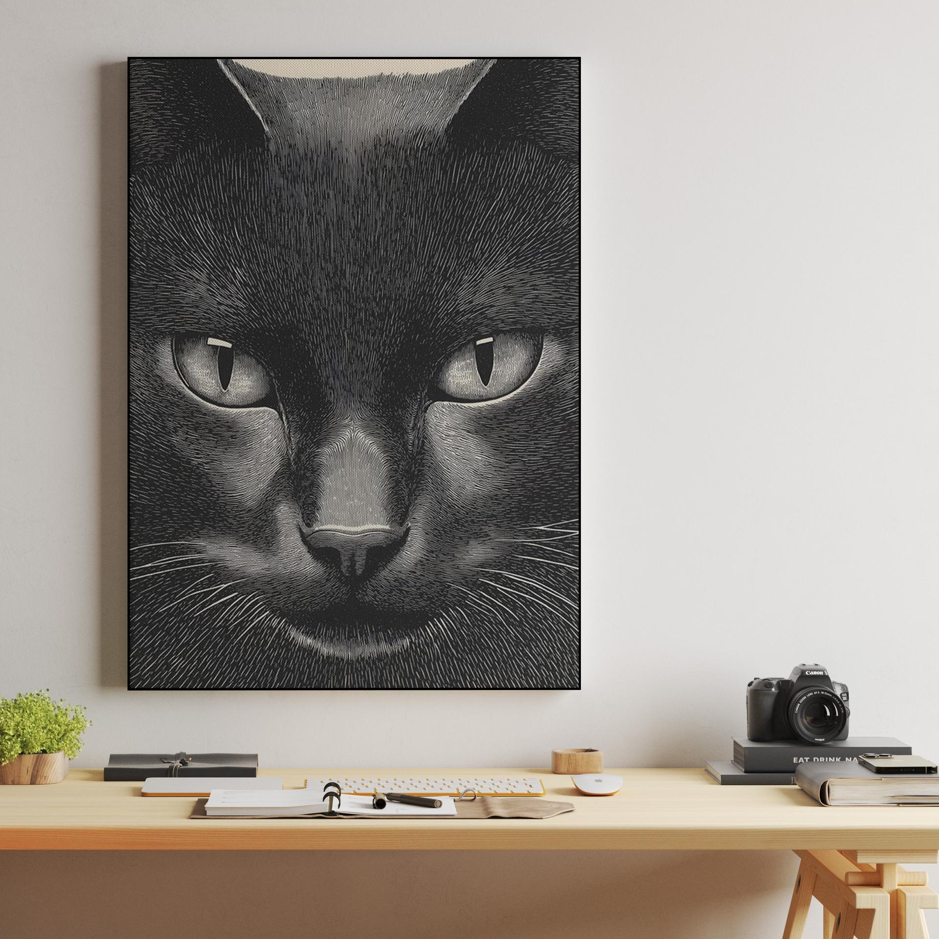 Intense Black Cat Engraving