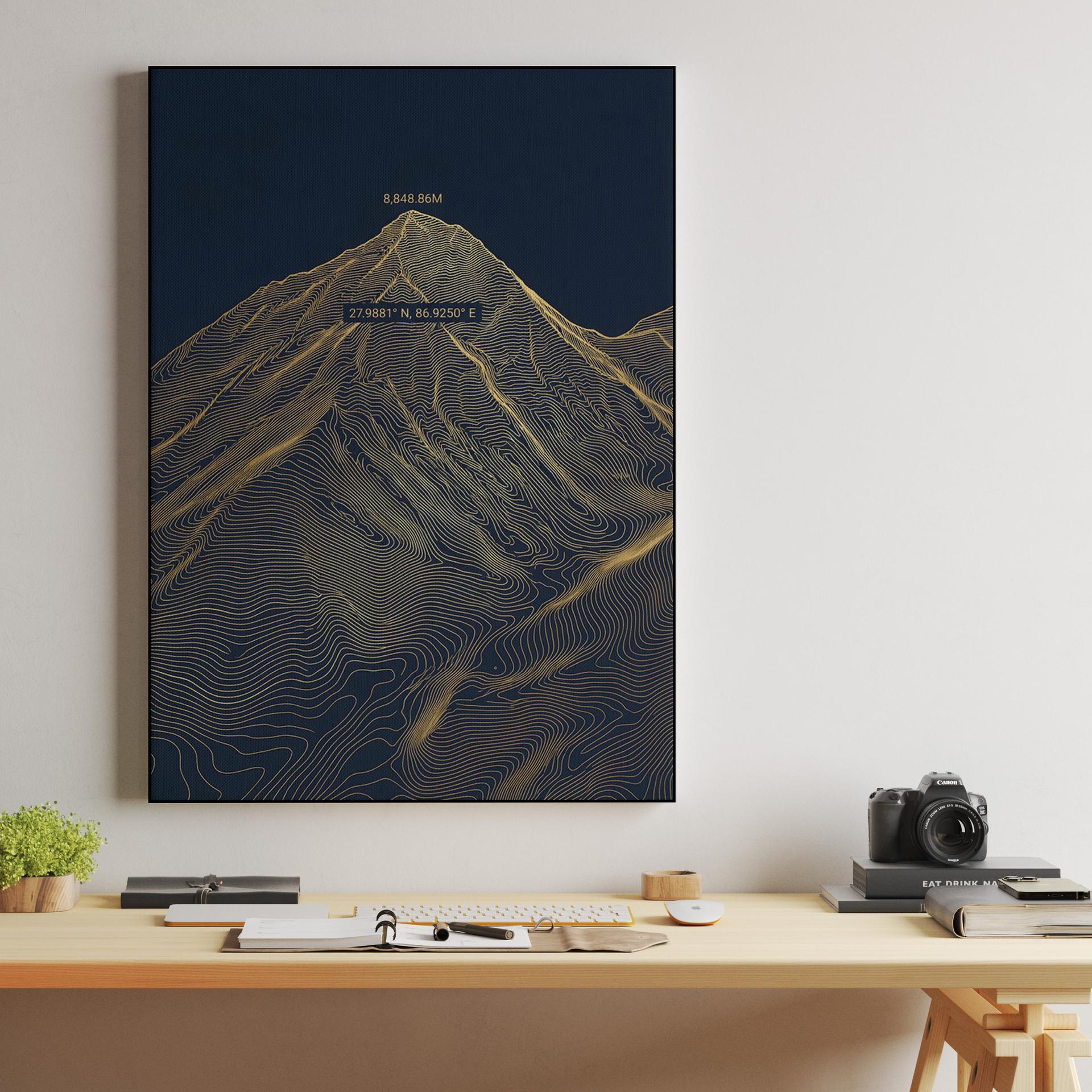 Mount Everest Gold Topographic Summit Poster