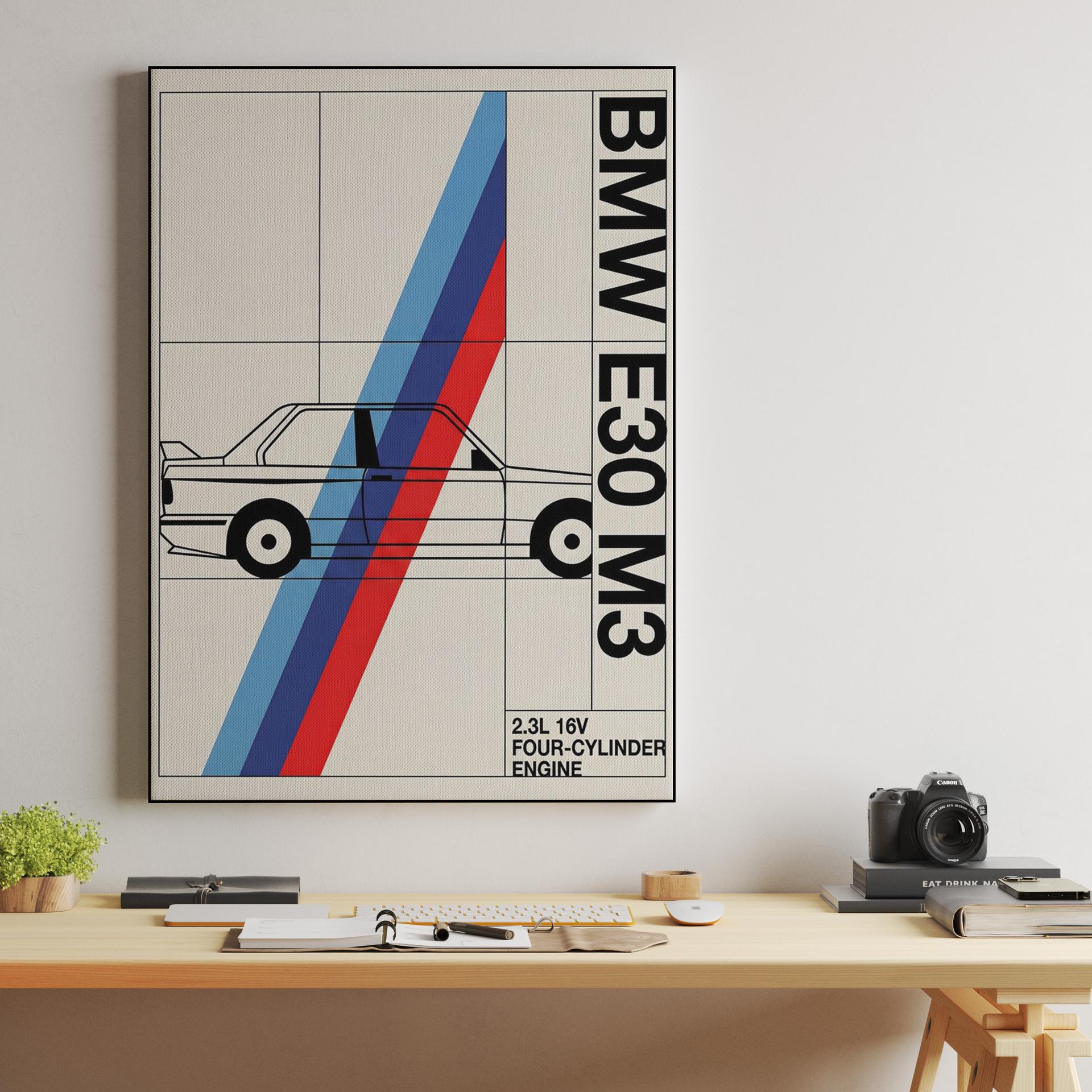 BMW E30 M3 Swiss Style Technical Poster