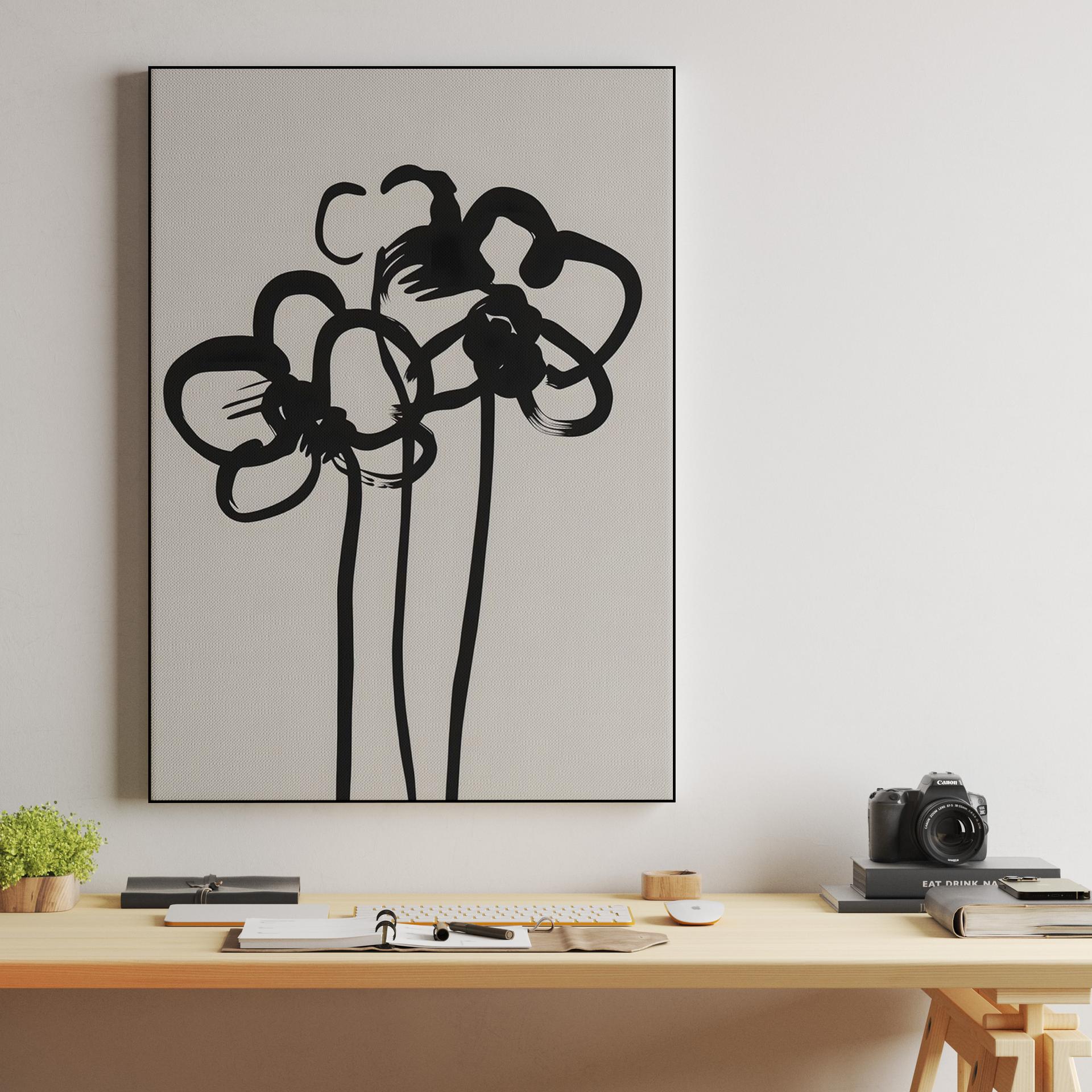 Abstract Ink Brush Flowers