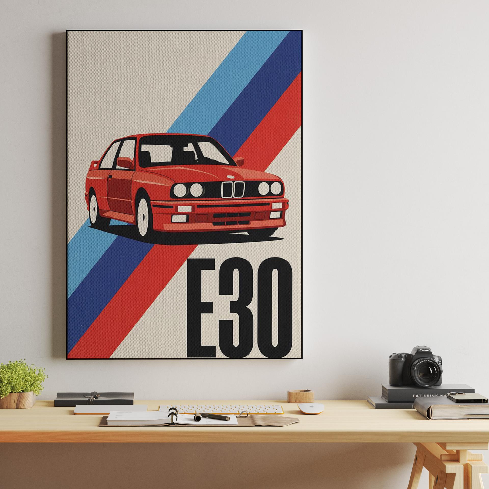 BMW E30 Red Vector Poster