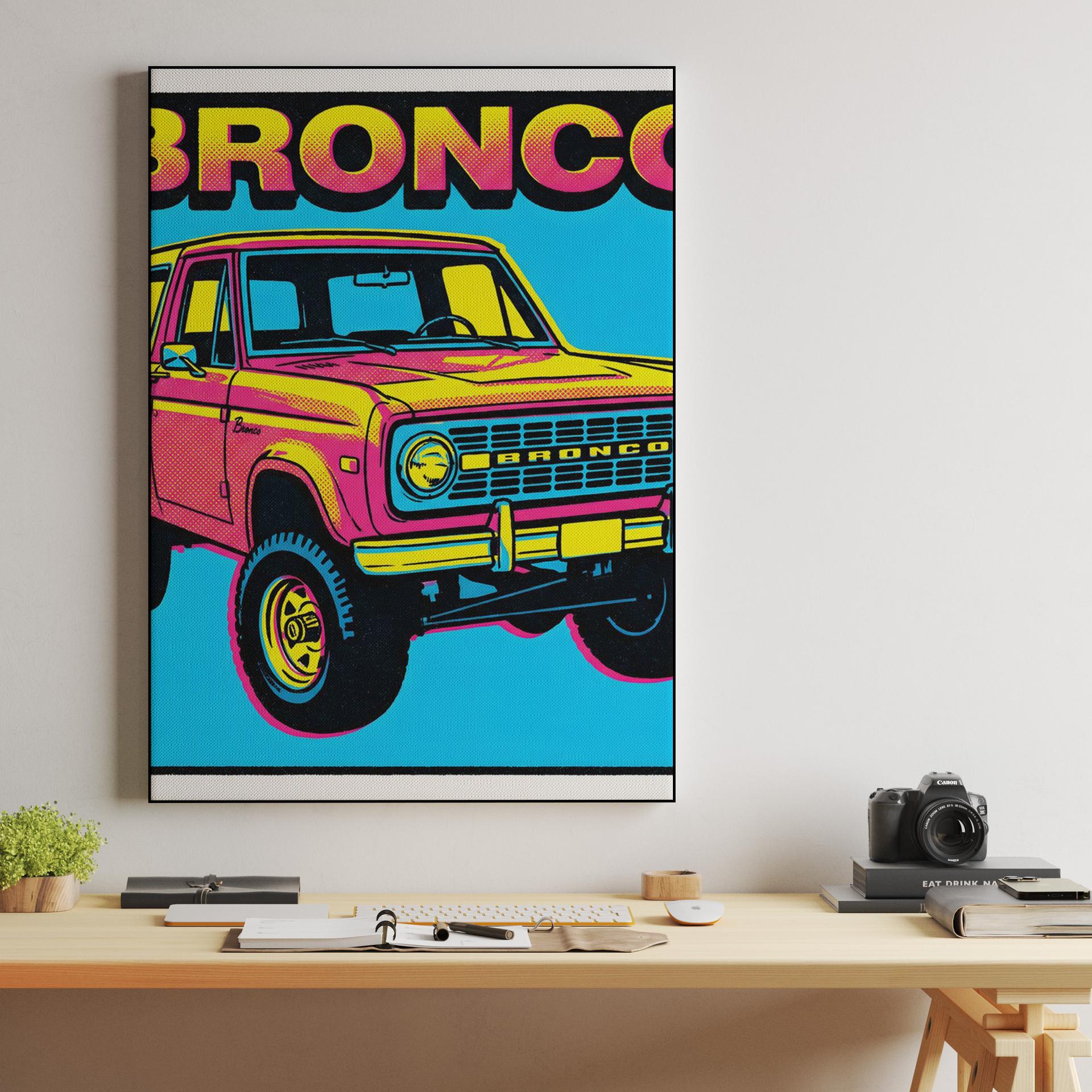 Vibrant Retro Pink Ford Bronco Illustration