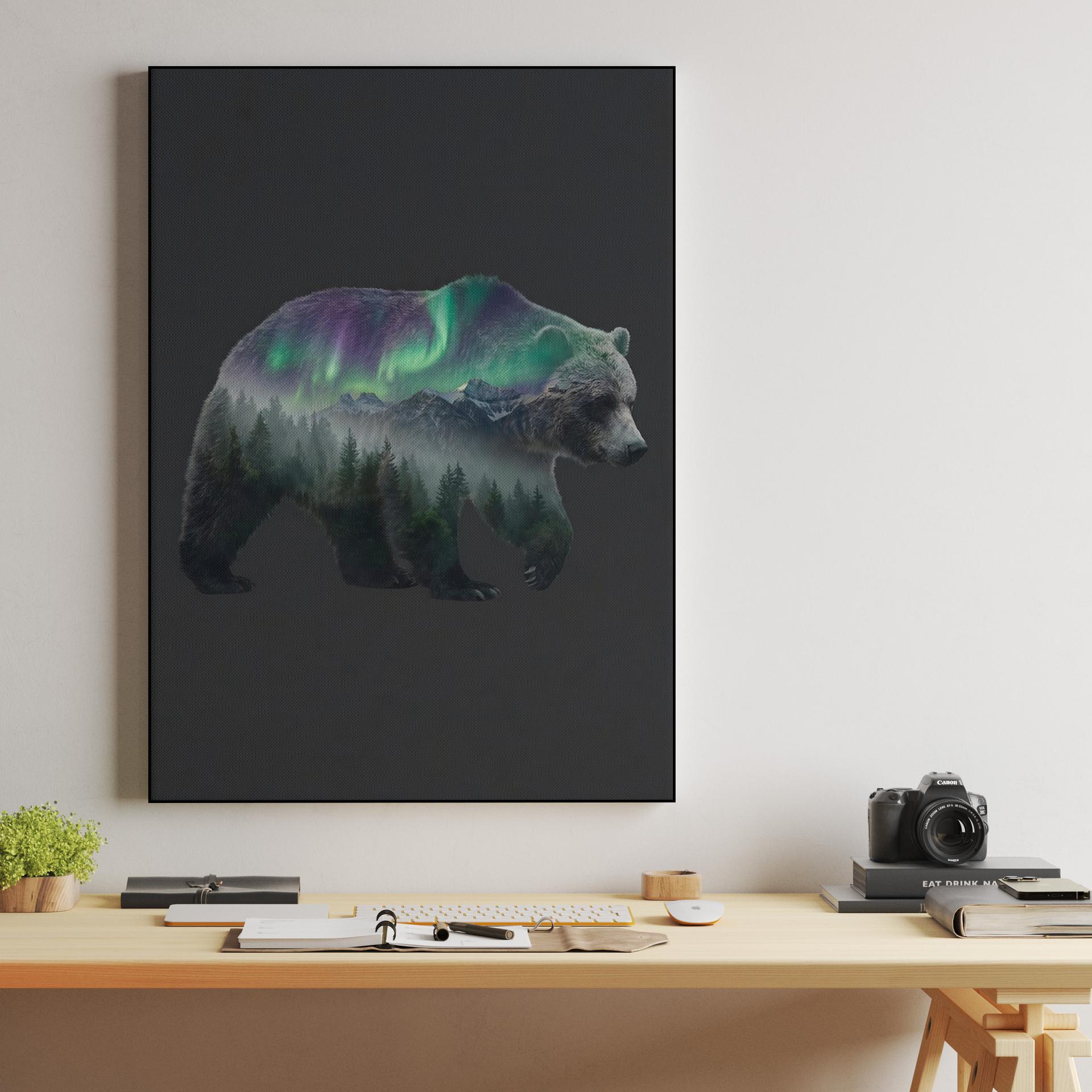 Ethereal Grizzly Bear Aurora Double Exposure