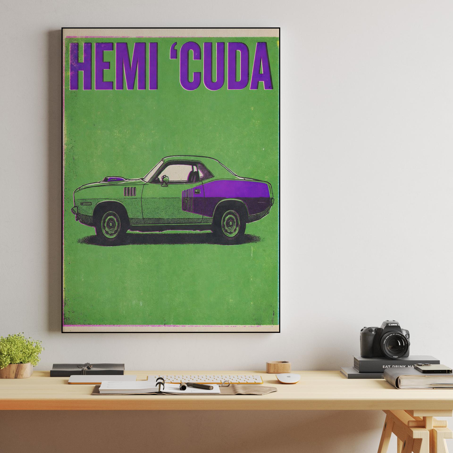 Hemi 'Cuda Retro Risograph Illustration