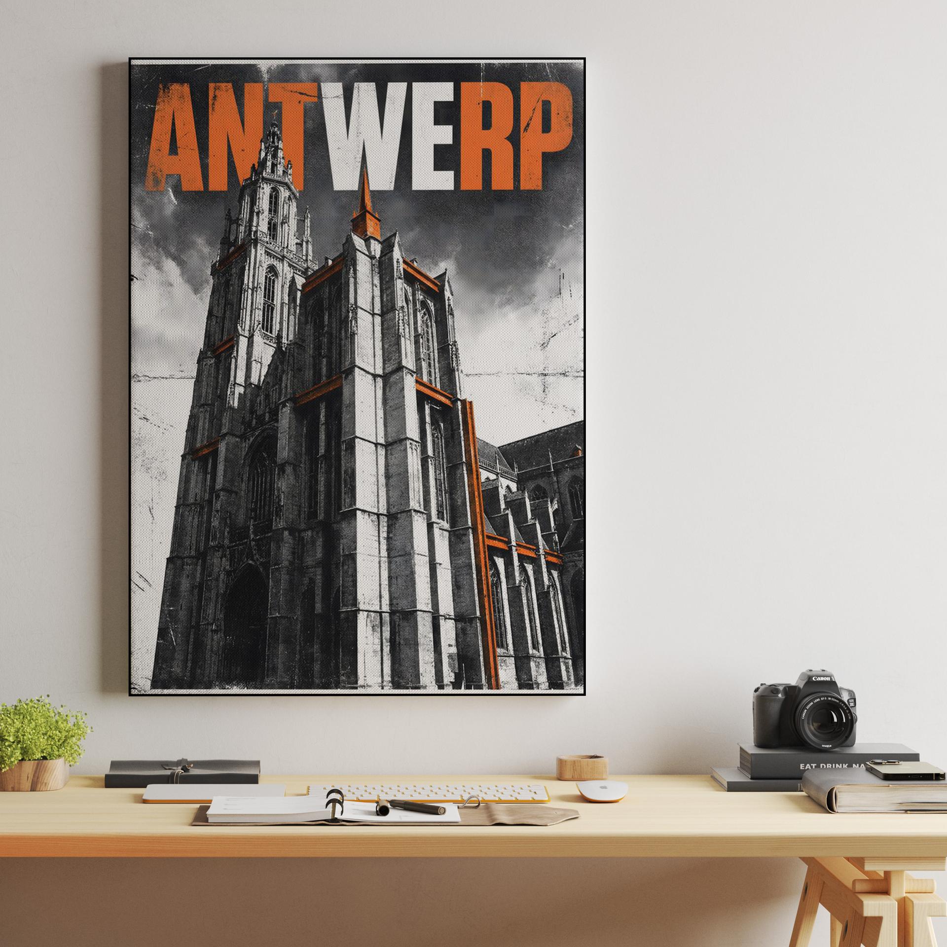Antwerp Cathedral Grunge Urban Poster