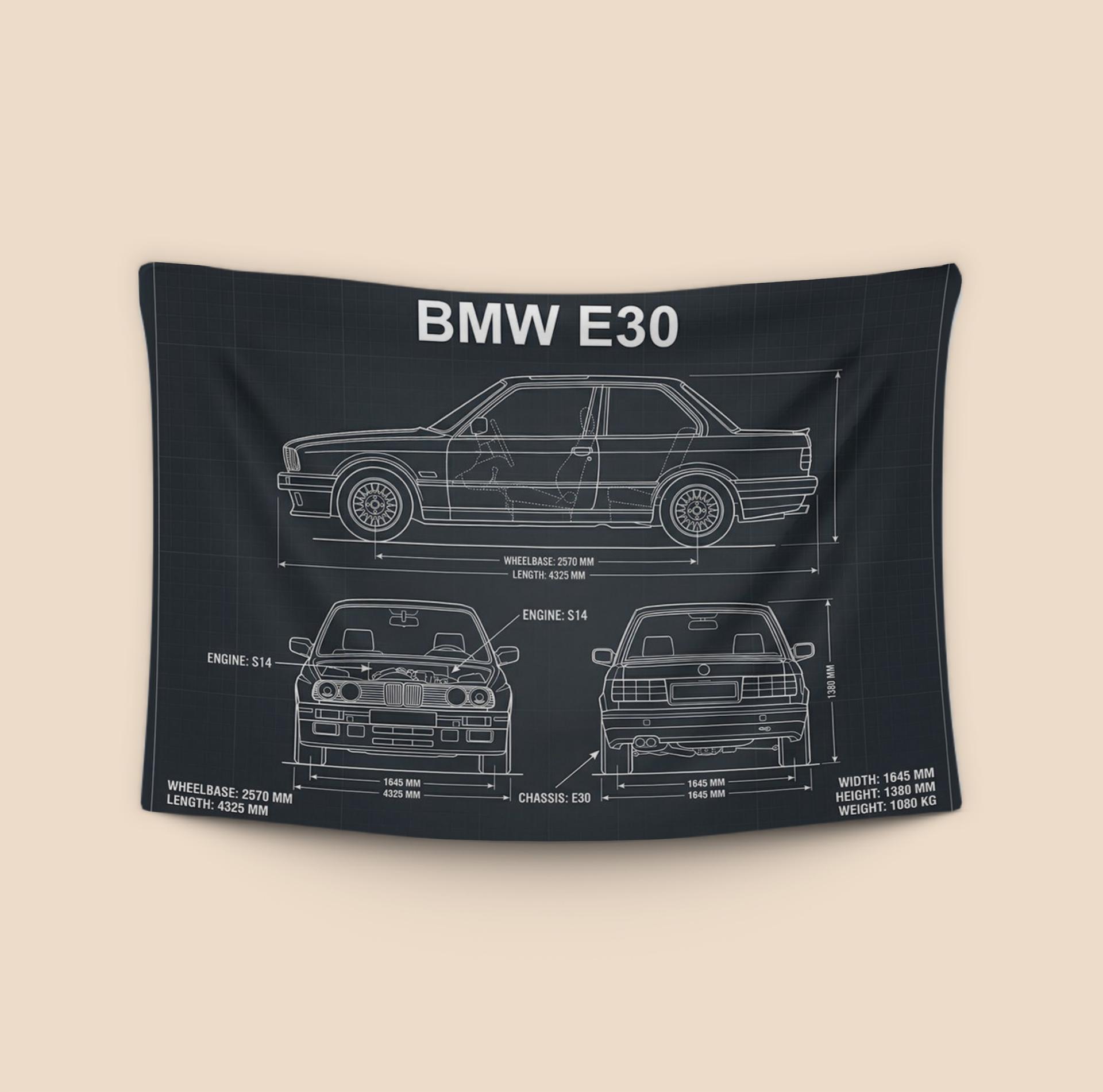 BMW E30 Technical Blueprint Elevation