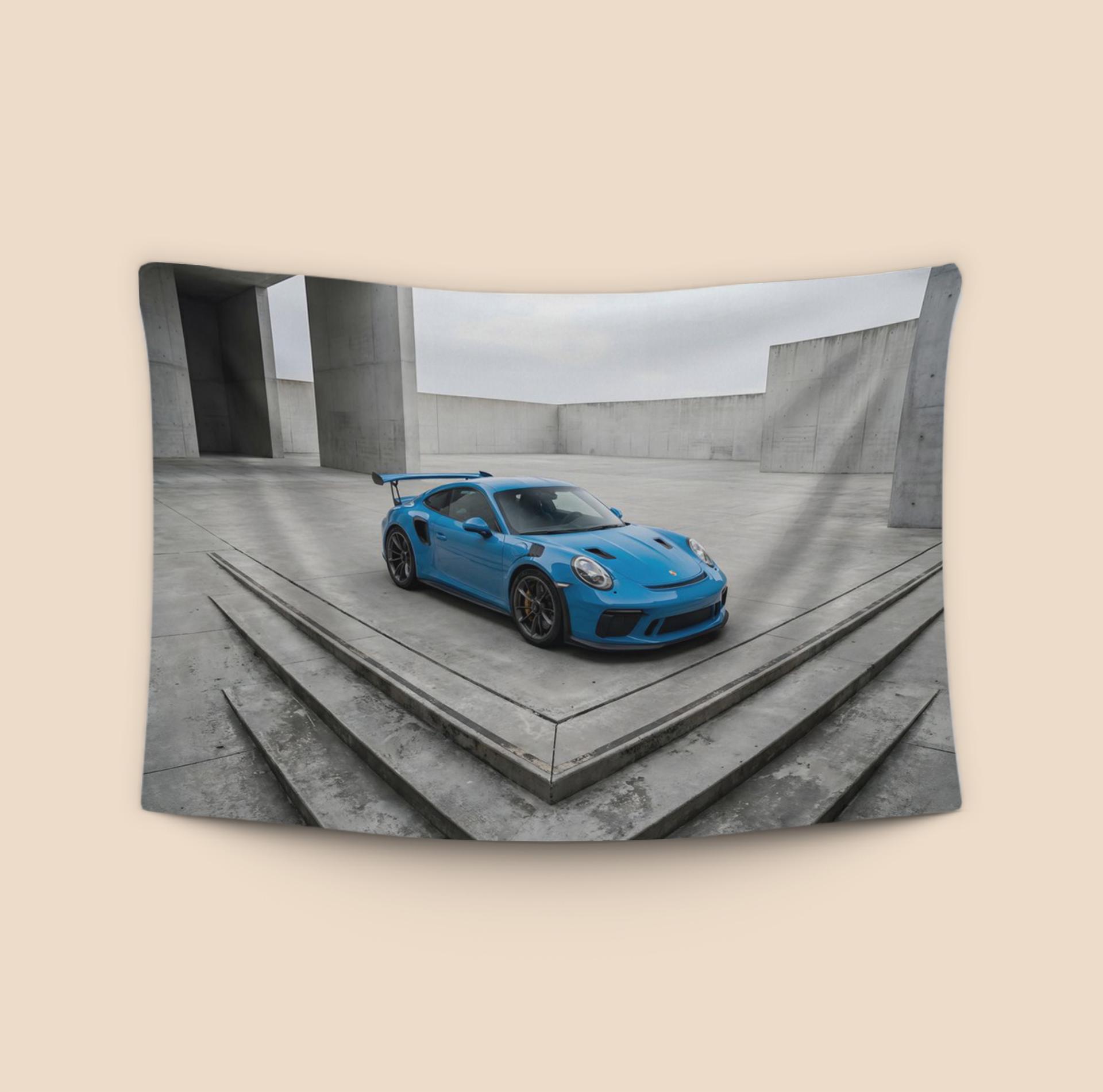 Blue Porsche 911 GT3 RS in Brutalist Setting