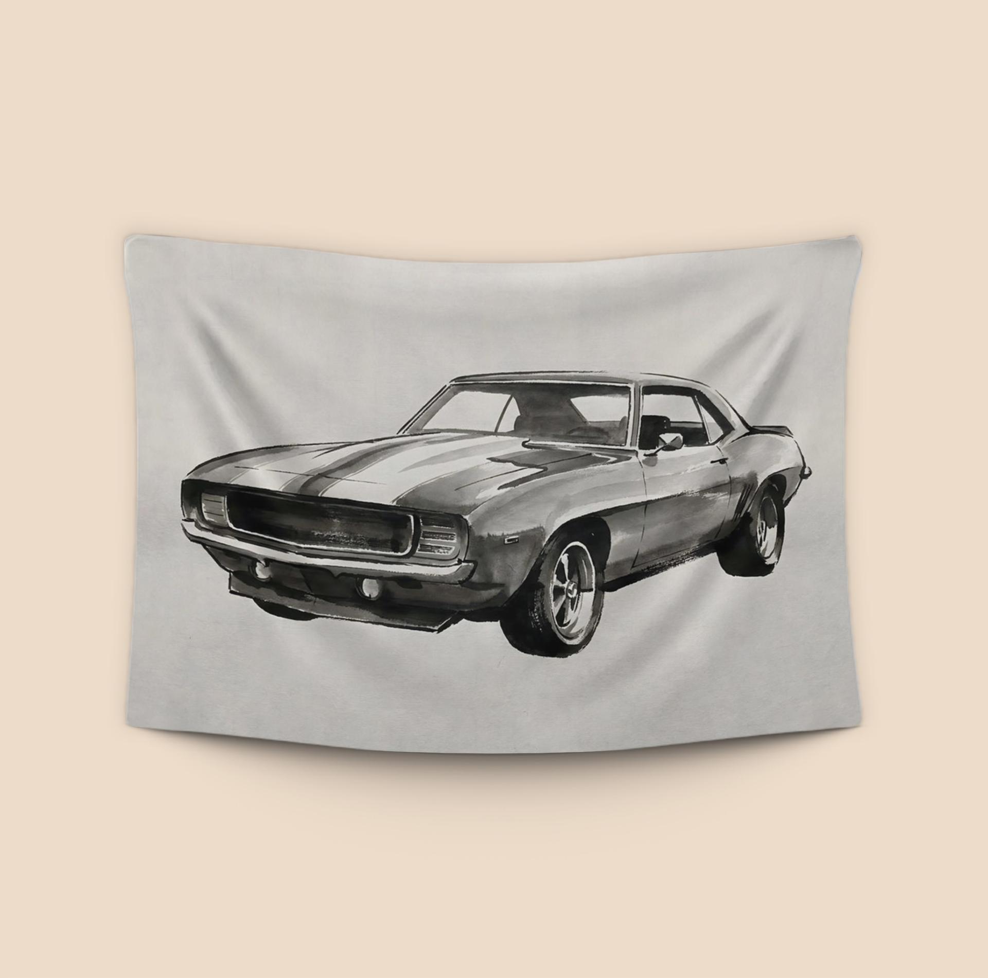 Ink & Iron: 1969 Camaro SS Monochrome Sketch