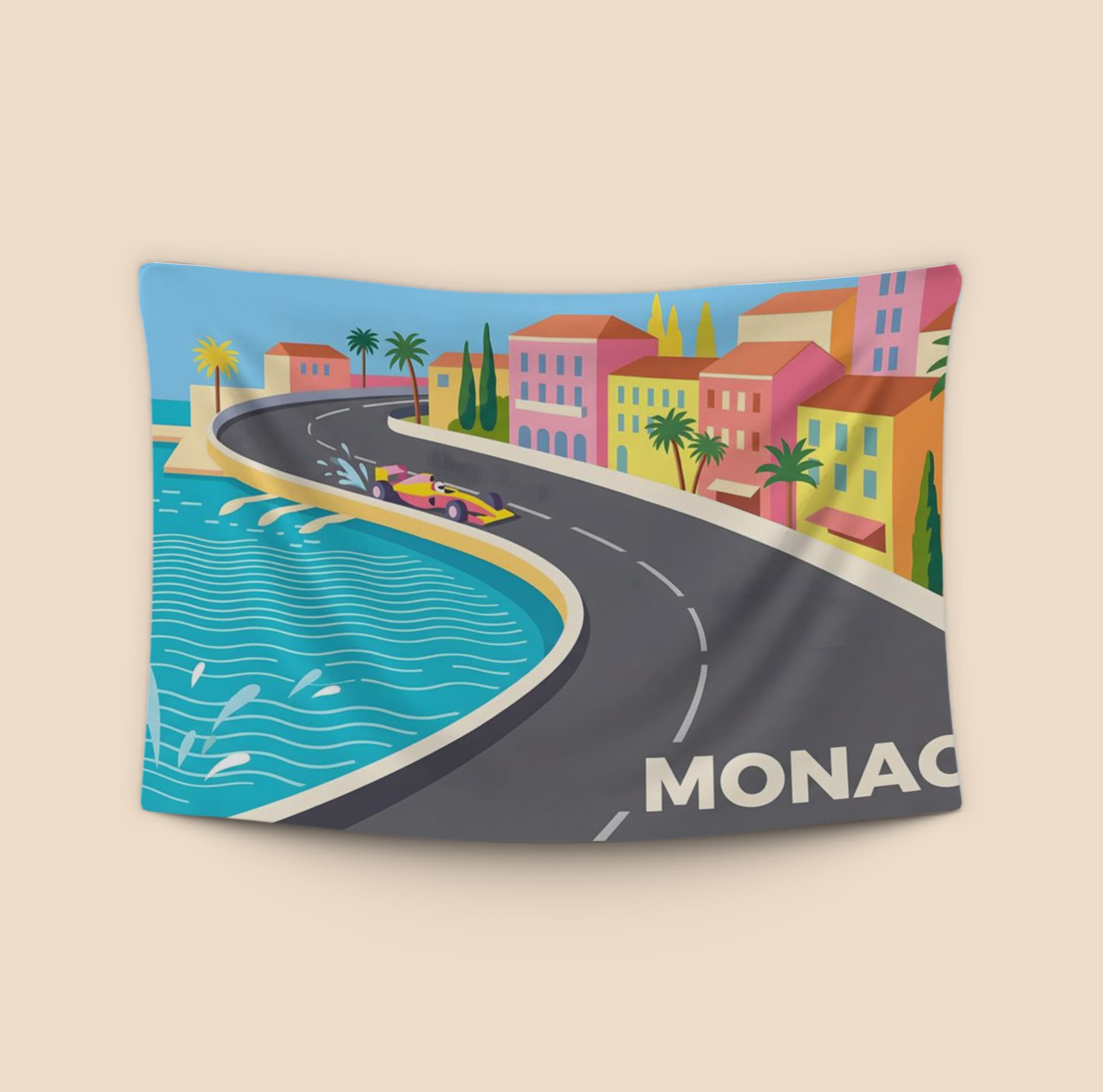 Monaco Grand Prix Coastal Speed Flat Art Poster