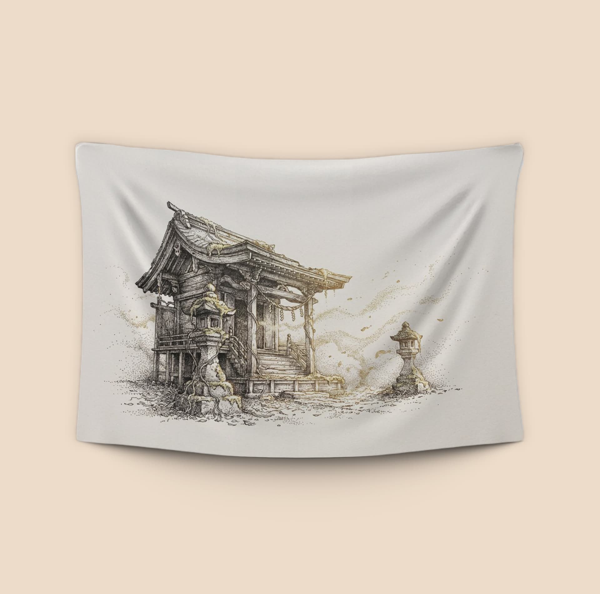 Ethereal Shinto Sanctuary Stipple Art