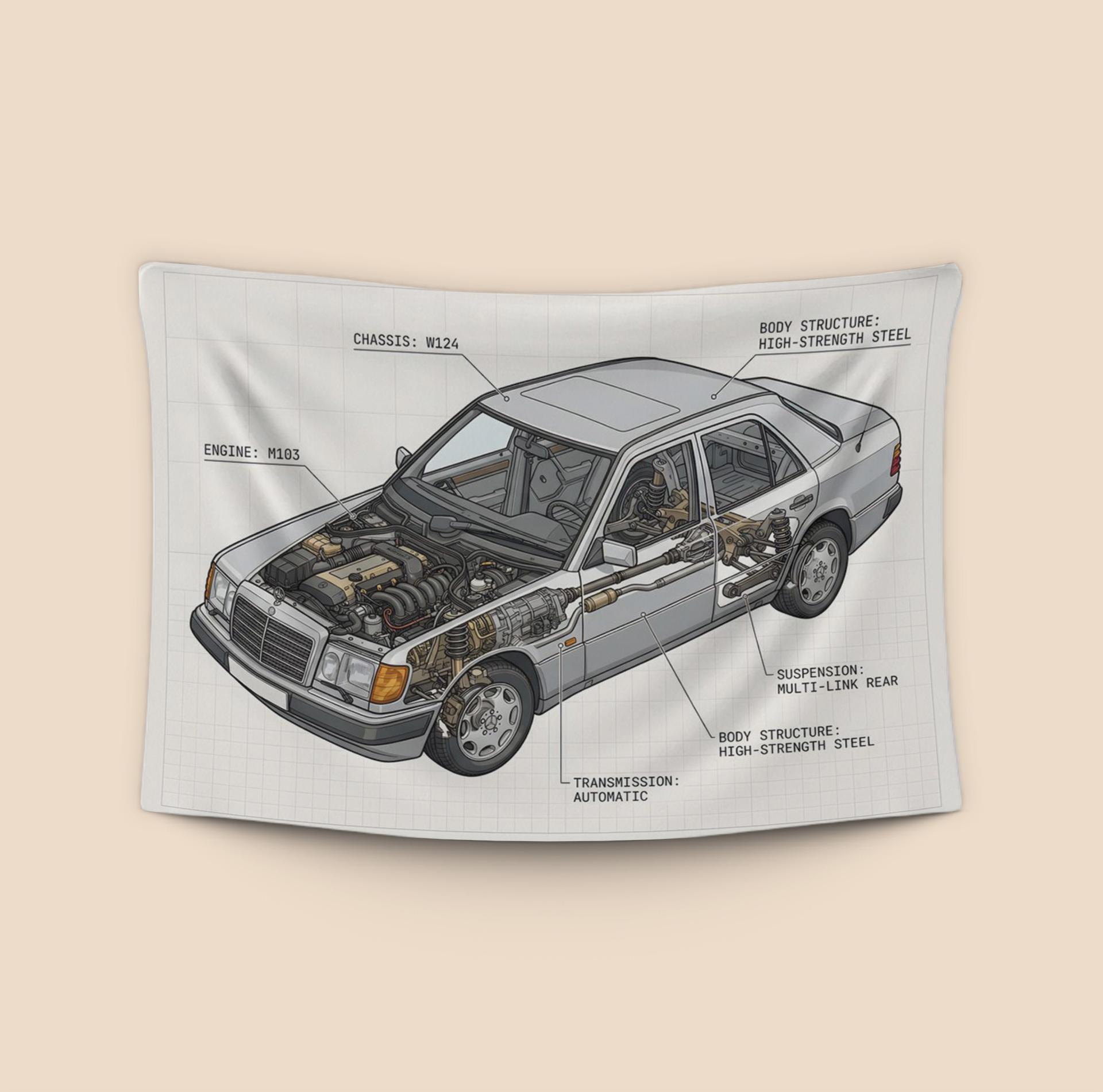Mercedes-Benz W124: Engineering Cutaway Illustration
