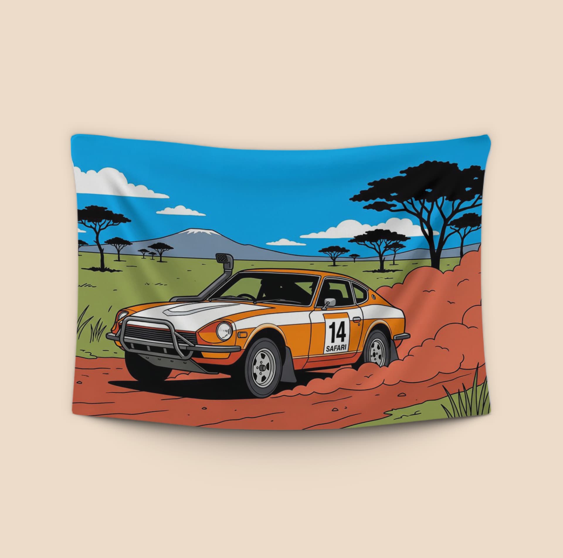 Datsun 240Z East African Safari Rally Savanna Illustration