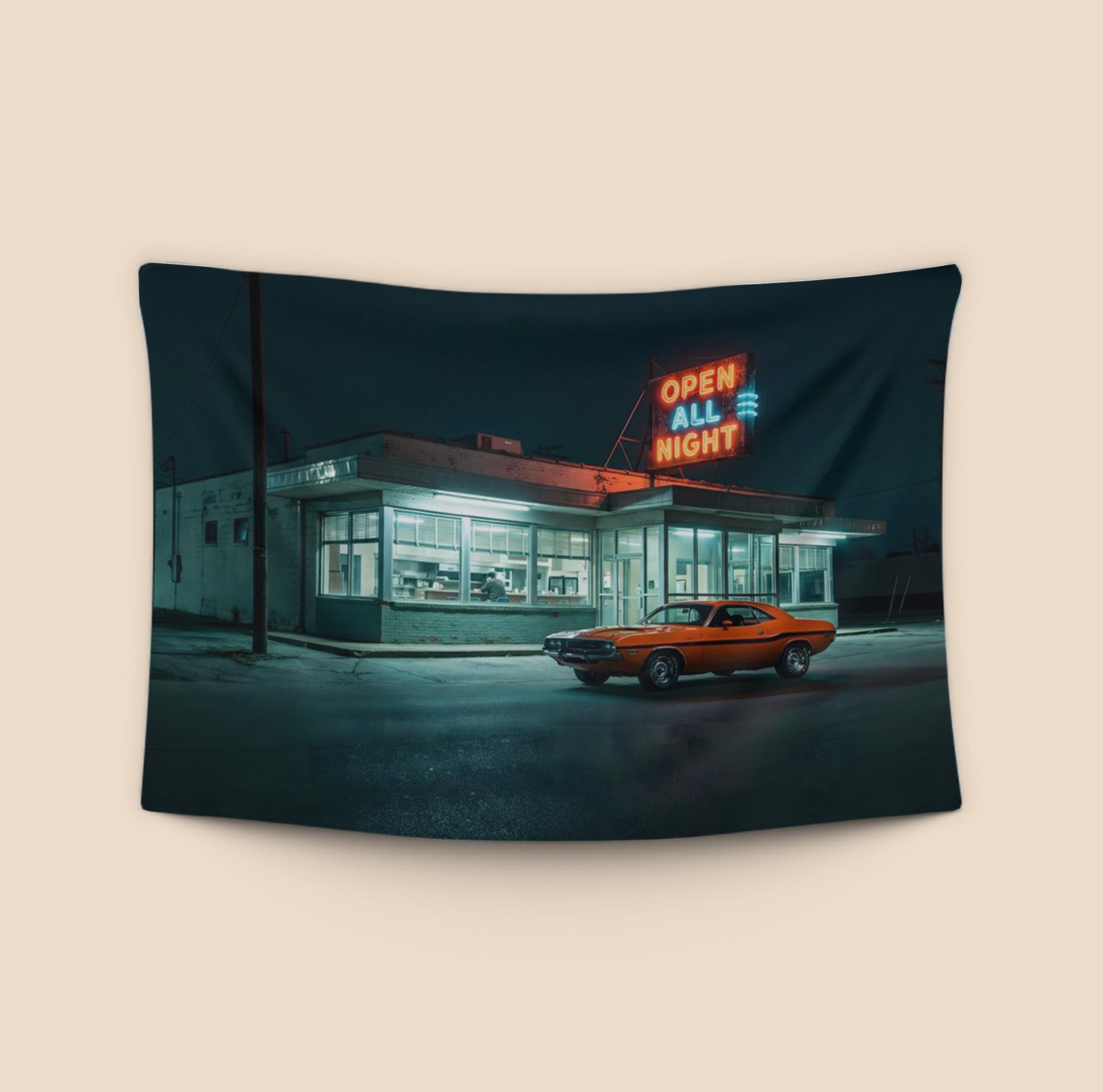 Midnight Mopar: Orange Challenger at the Diner