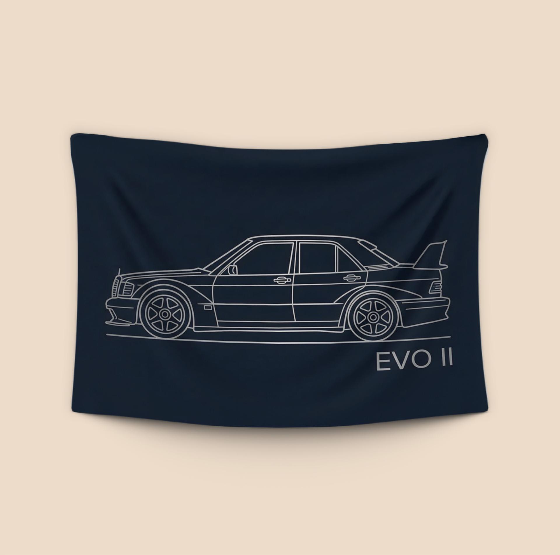 Mercedes 190E Evolution II: Minimalist Line Art