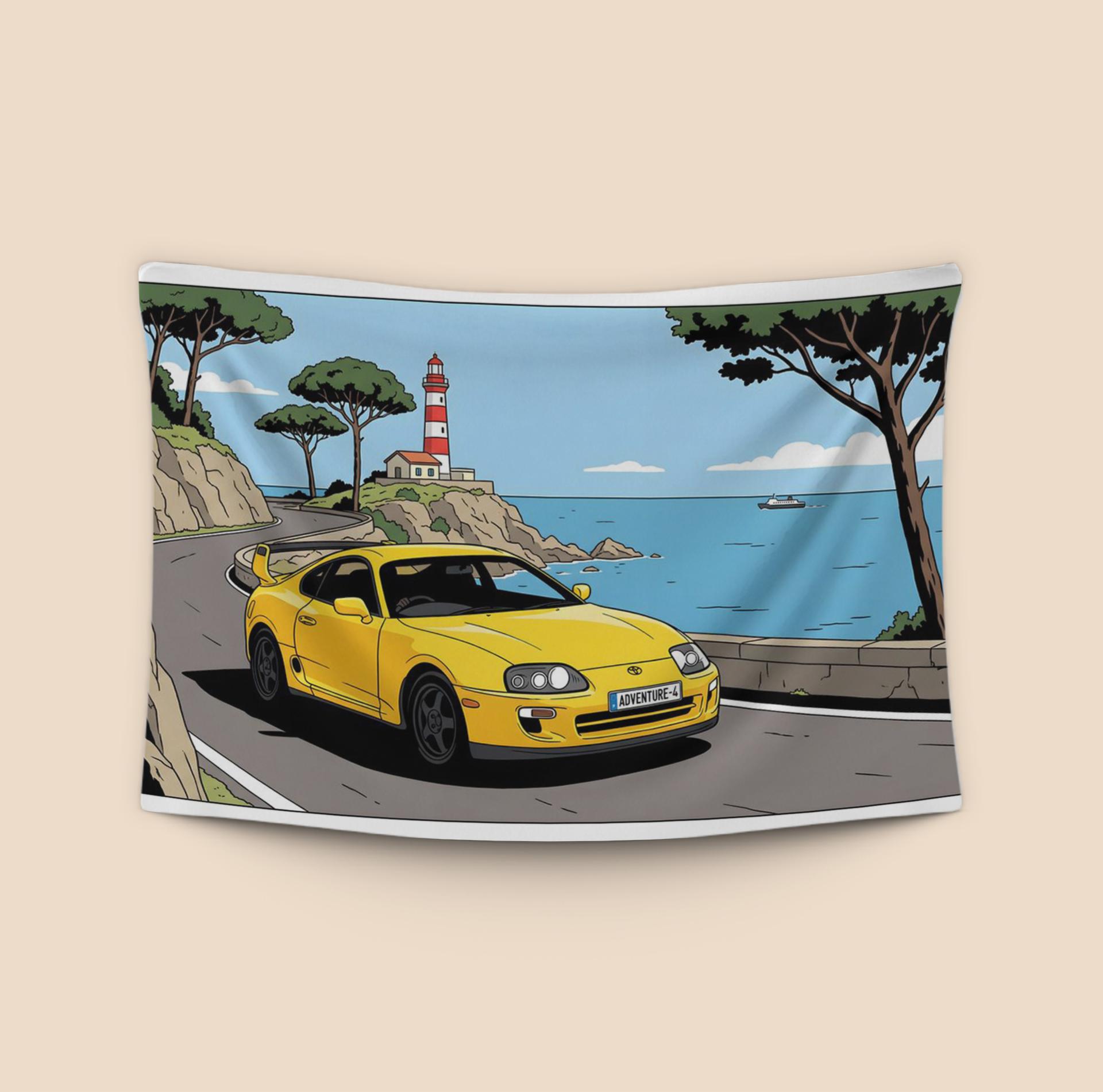 Coastal Adventure: Yellow Supra A80
