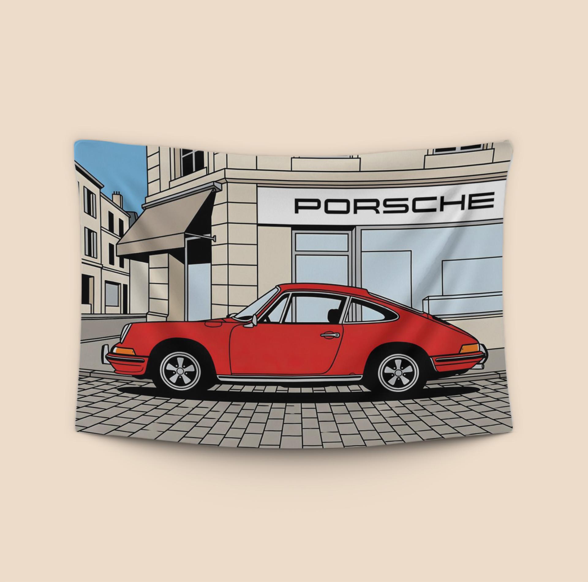 Classic Red Porsche 911 Showroom Illustration