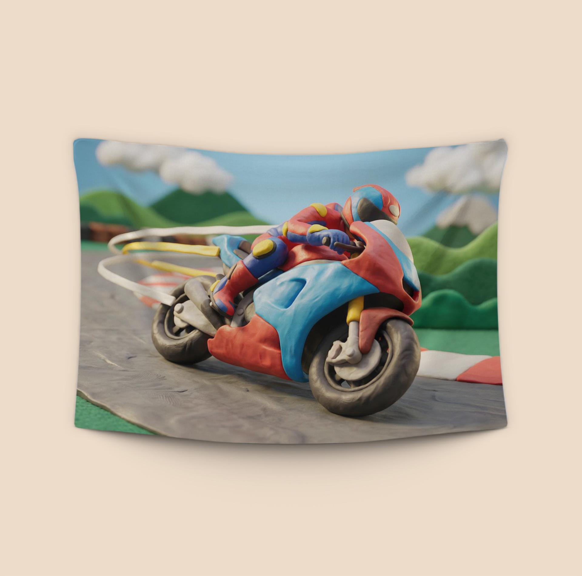 Clay Circuit: The Red and Blue Racer's High-Speed Lean